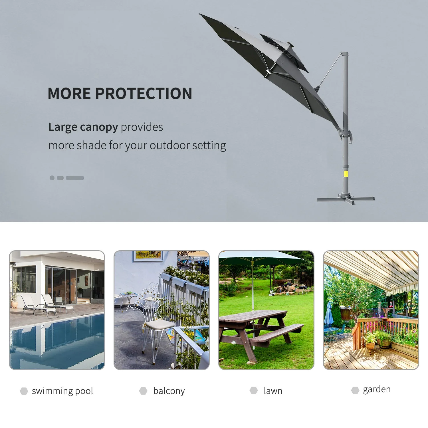 3m Cantilever Parasol w/ Solar Lights Power Bank Base 360° Spin Dark Grey - Image 8