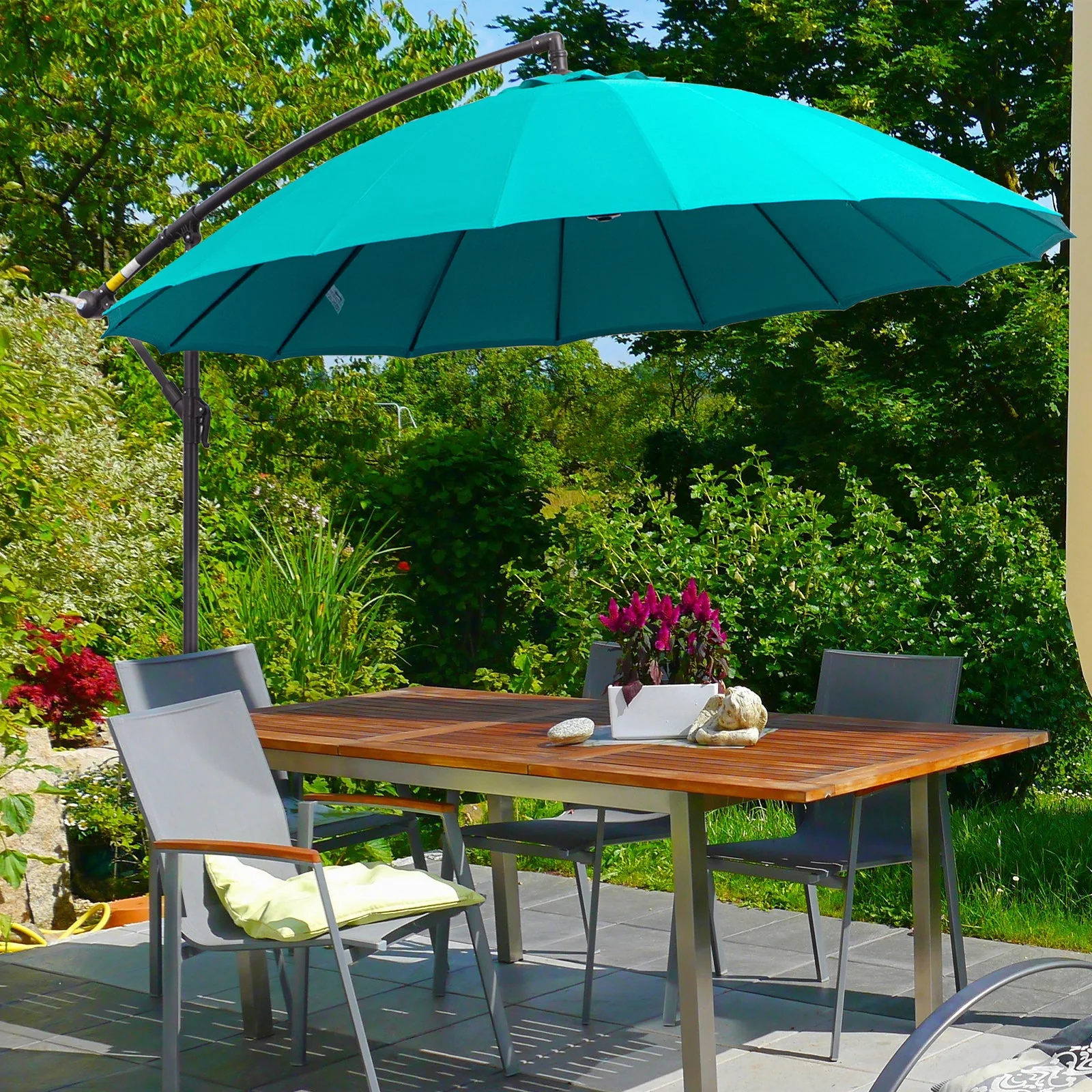 3M Cantilever Umbrella 18 Ribs & Vents Adjustable Angle for Patio Green - Image 2