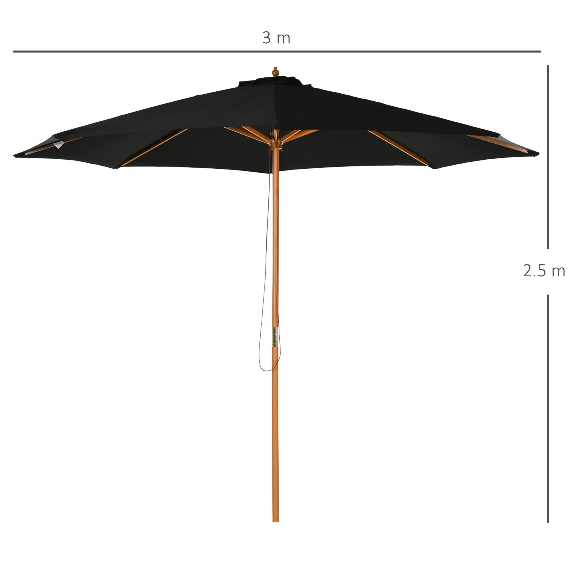 3M Fir Wooden Parasol Garden Umbrellas 8 Ribs Bamboo Sun Shade Patio Outdoor Umbrella Canopy - Image 3