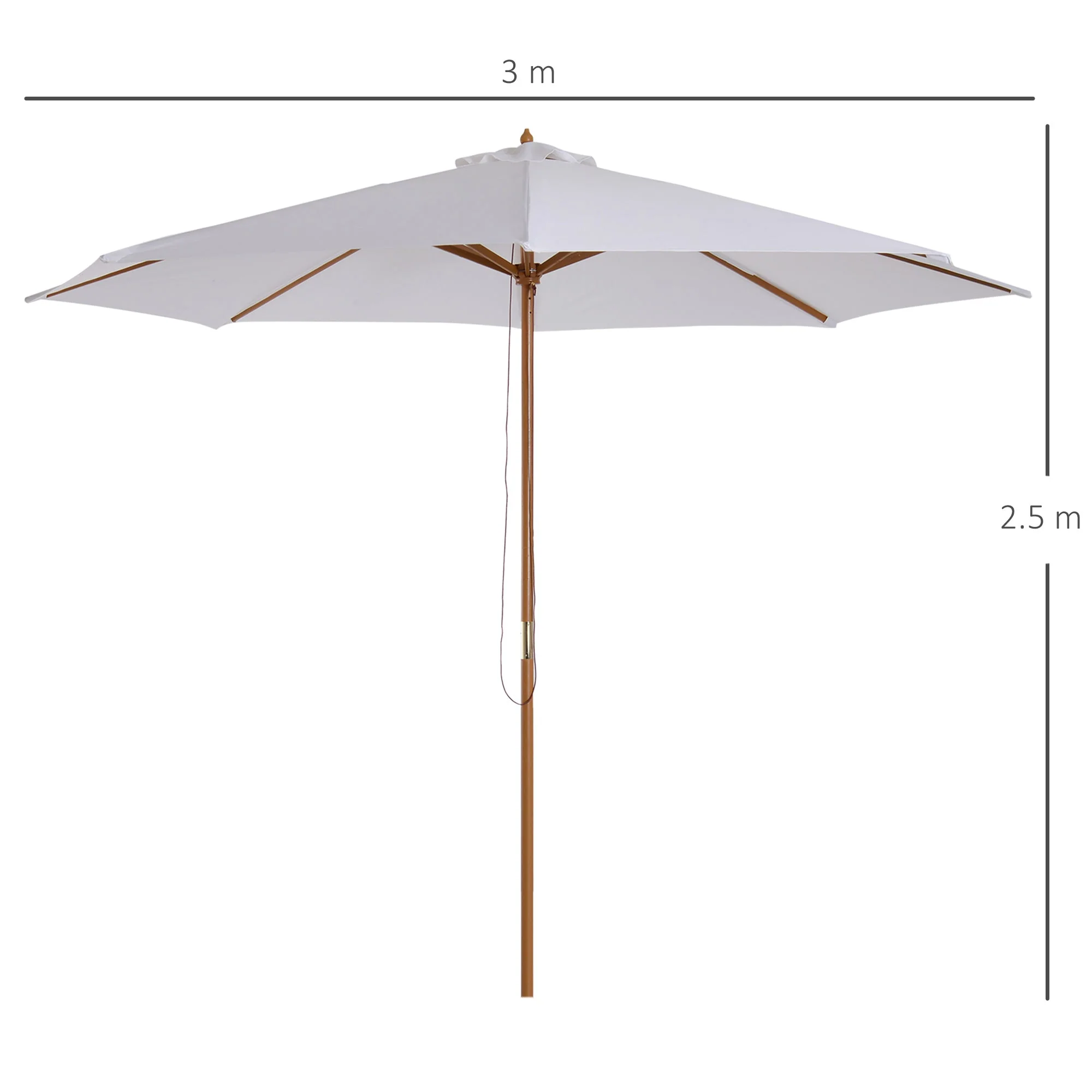 3M Fir Wooden Parasol Garden Umbrellas 8 Ribs Bamboo Sun Shade Patio Outdoor Umbrella Canopy - Image 3
