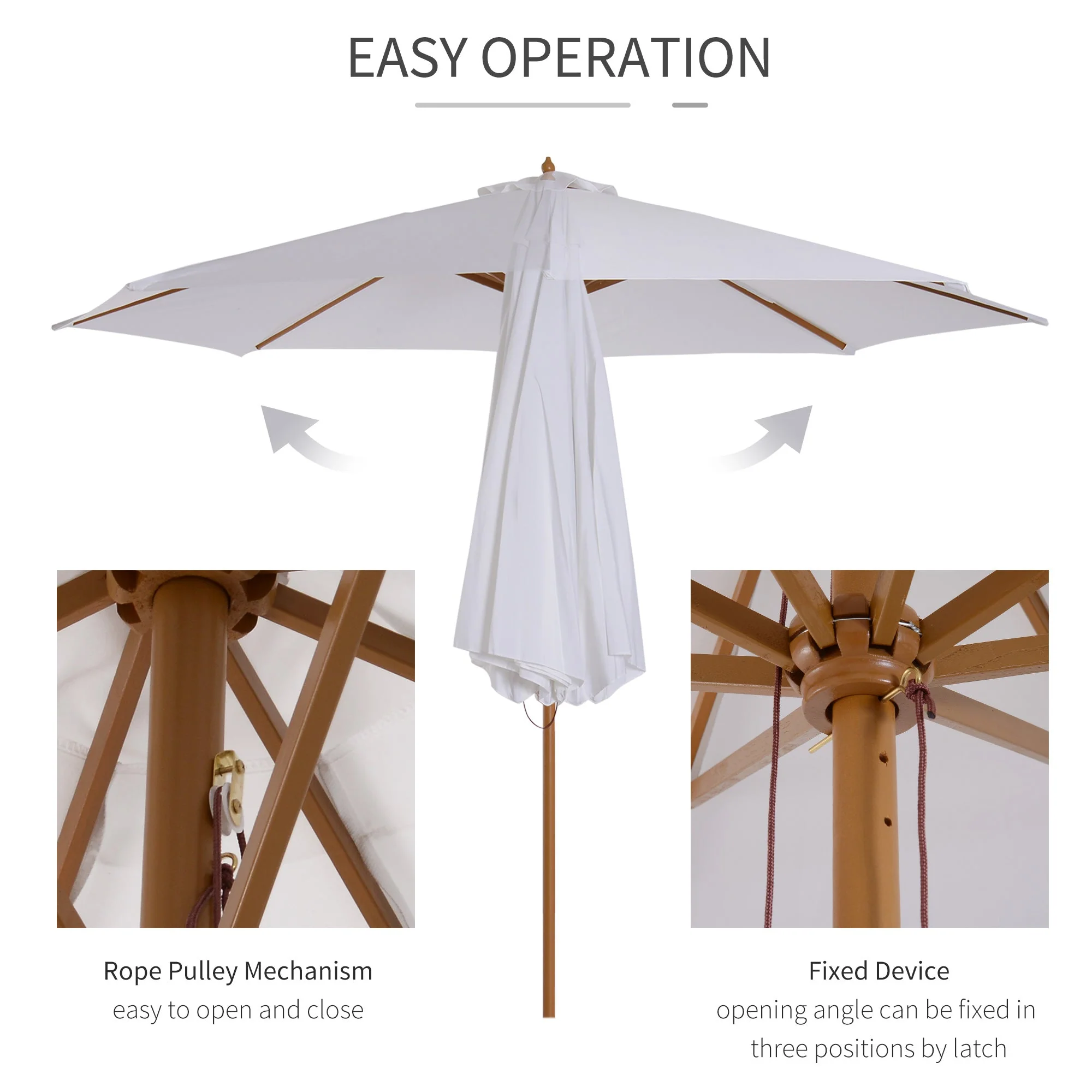 3M Fir Wooden Parasol Garden Umbrellas 8 Ribs Bamboo Sun Shade Patio Outdoor Umbrella Canopy - Image 5