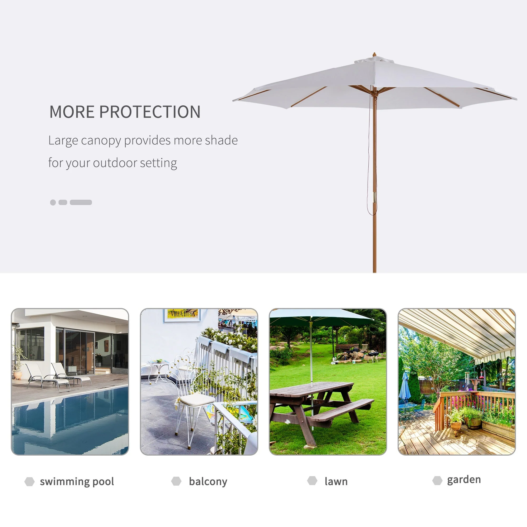 3M Fir Wooden Parasol Garden Umbrellas 8 Ribs Bamboo Sun Shade Patio Outdoor Umbrella Canopy - Image 6