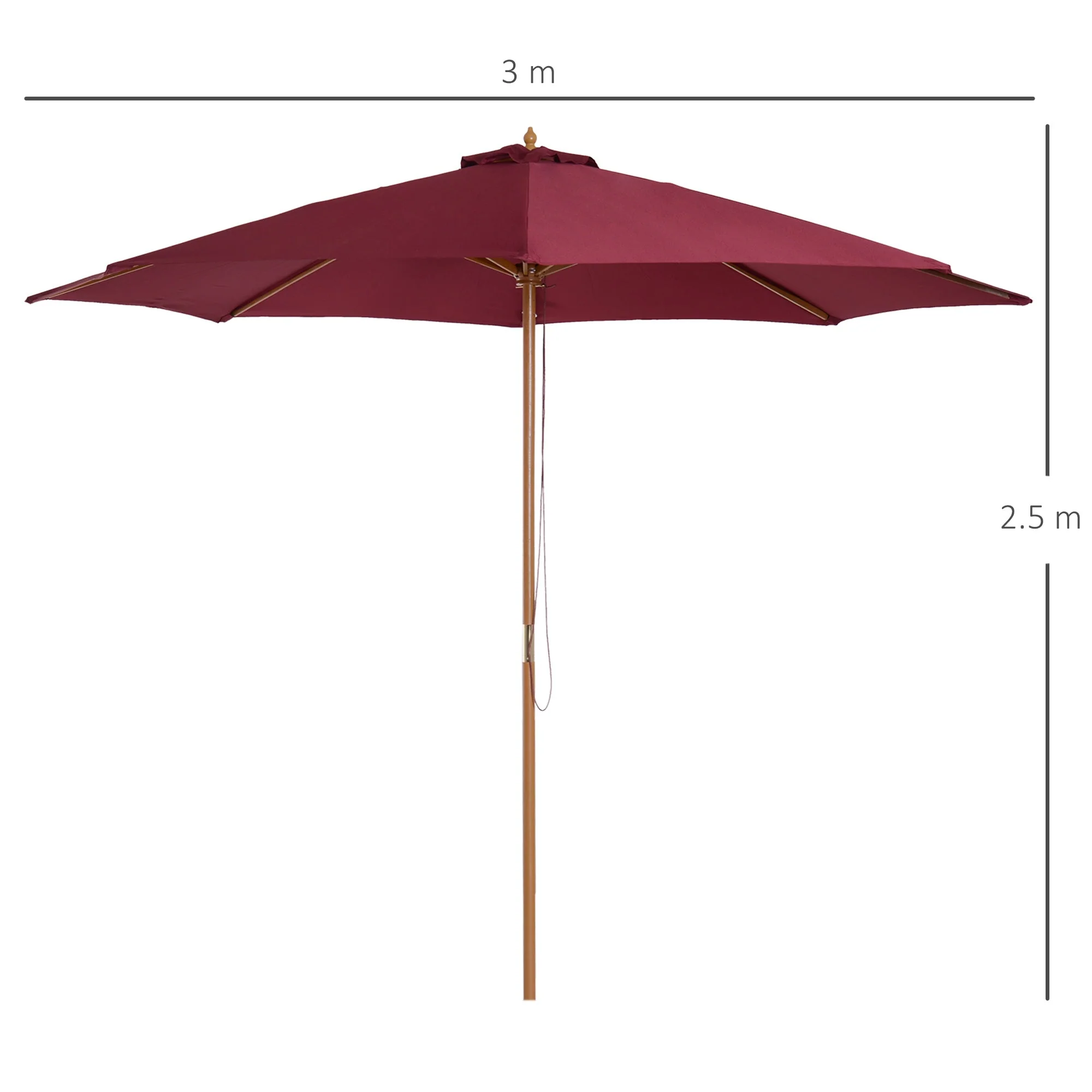 3M Fir Wooden Parasol Garden Umbrellas 8 Ribs Bamboo Sun Shade Patio Outdoor Umbrella Canopy - Image 3