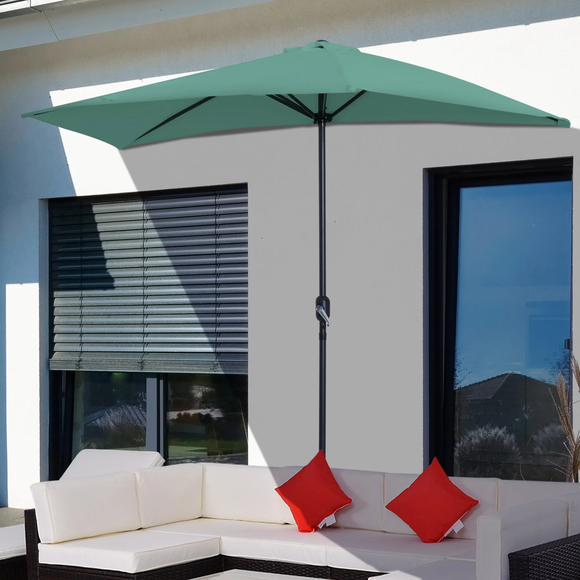 3M Half Round Parasol Umbrella Balcony Metal Frame Outdoor NO BASE Green - Image 2