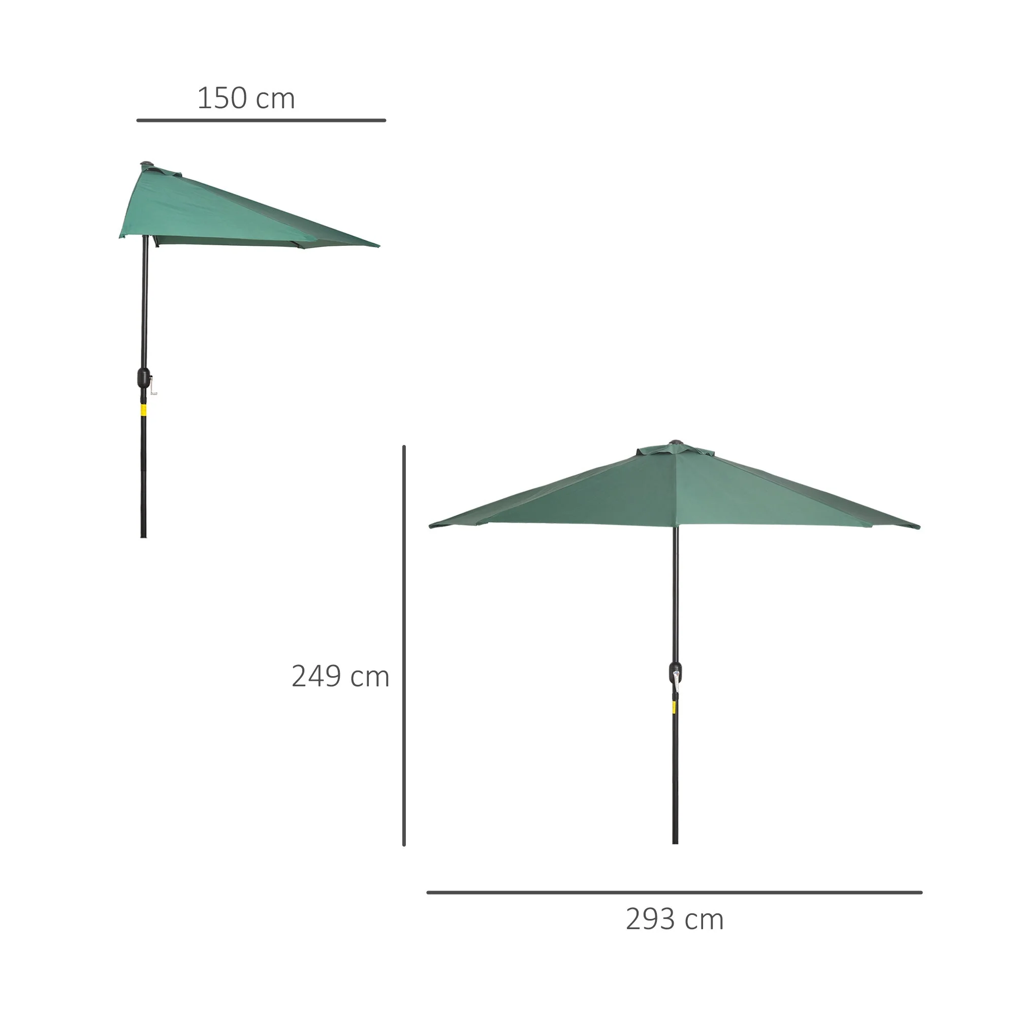 3M Half Round Parasol Umbrella Balcony Metal Frame Outdoor NO BASE Green - Image 3