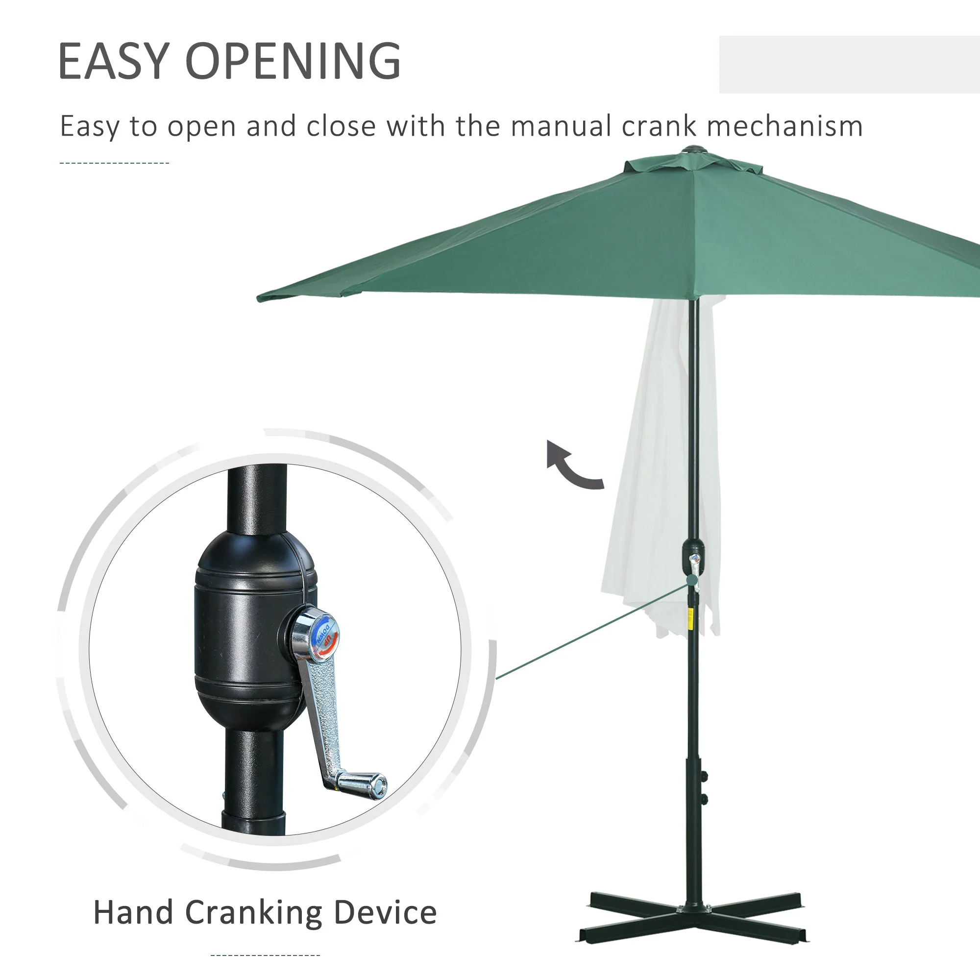 3M Half Round Parasol Umbrella Balcony Metal Frame Outdoor NO BASE Green - Image 4