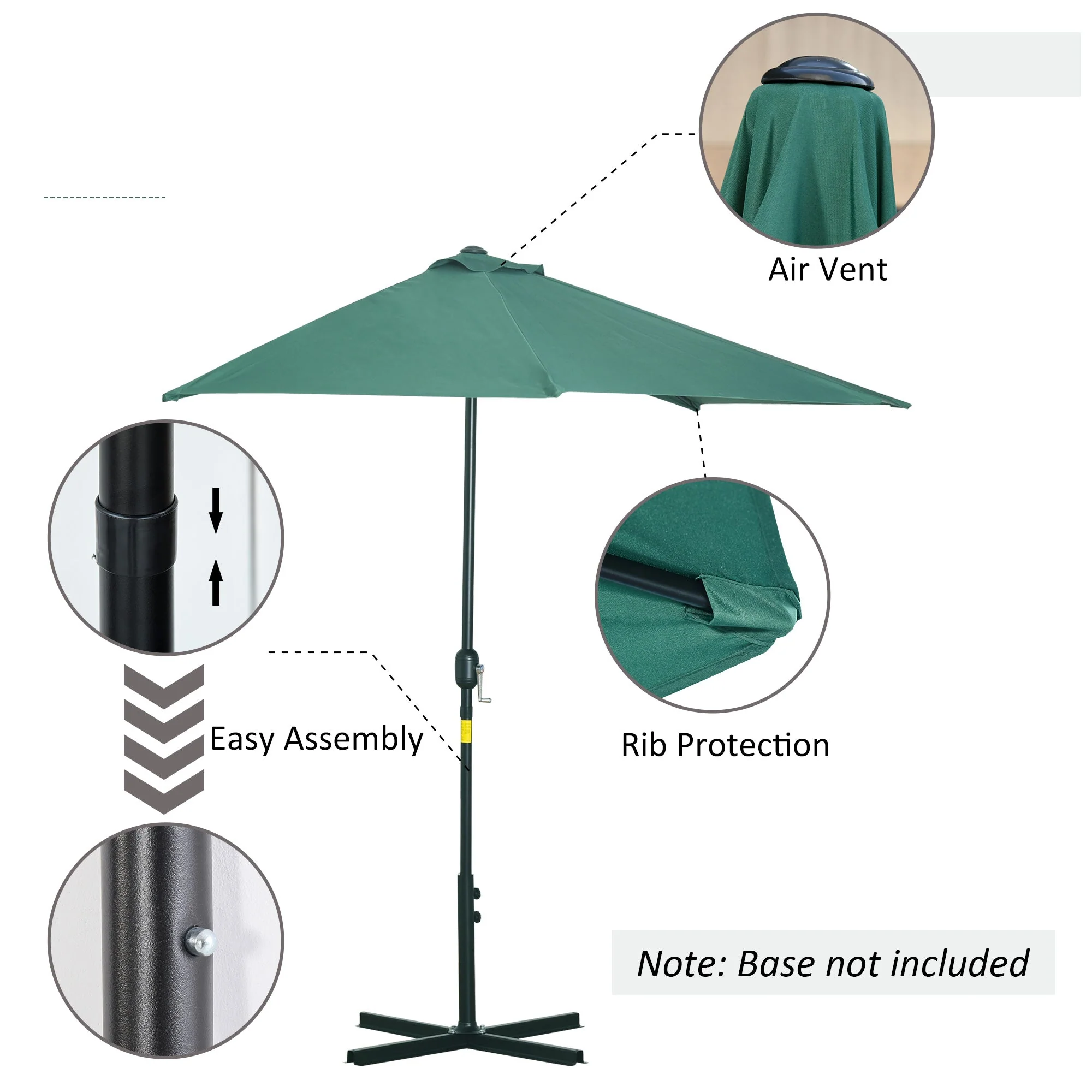 3M Half Round Parasol Umbrella Balcony Metal Frame Outdoor NO BASE Green - Image 5