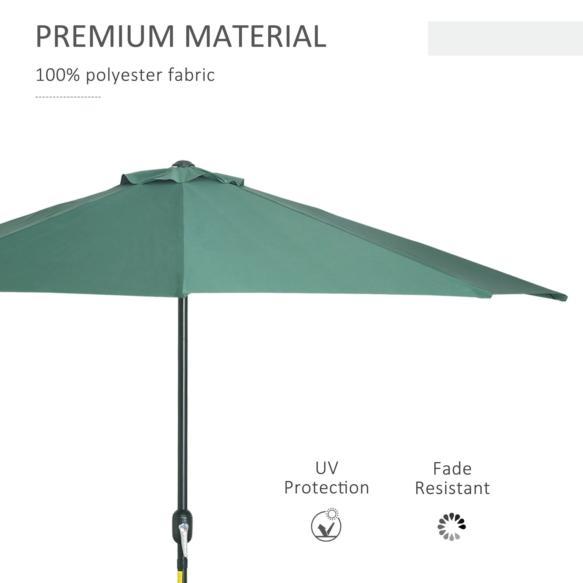 3M Half Round Parasol Umbrella Balcony Metal Frame Outdoor NO BASE Green - Image 6