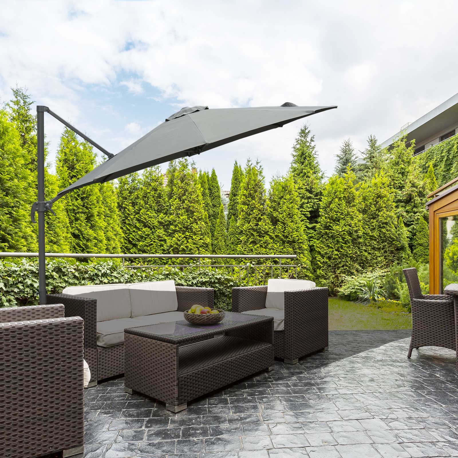 3M Offset Parasol Cantilever Hanging Umbrella 360° Rotation w/ Base Dark Grey - Image 2