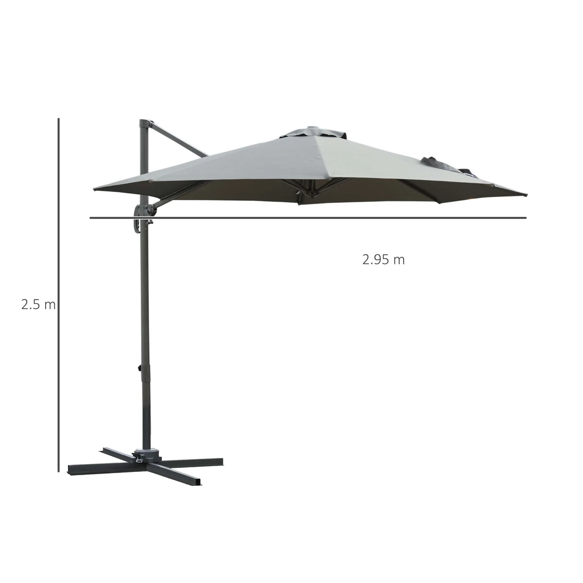 3M Offset Parasol Cantilever Hanging Umbrella 360° Rotation w/ Base Dark Grey - Image 3