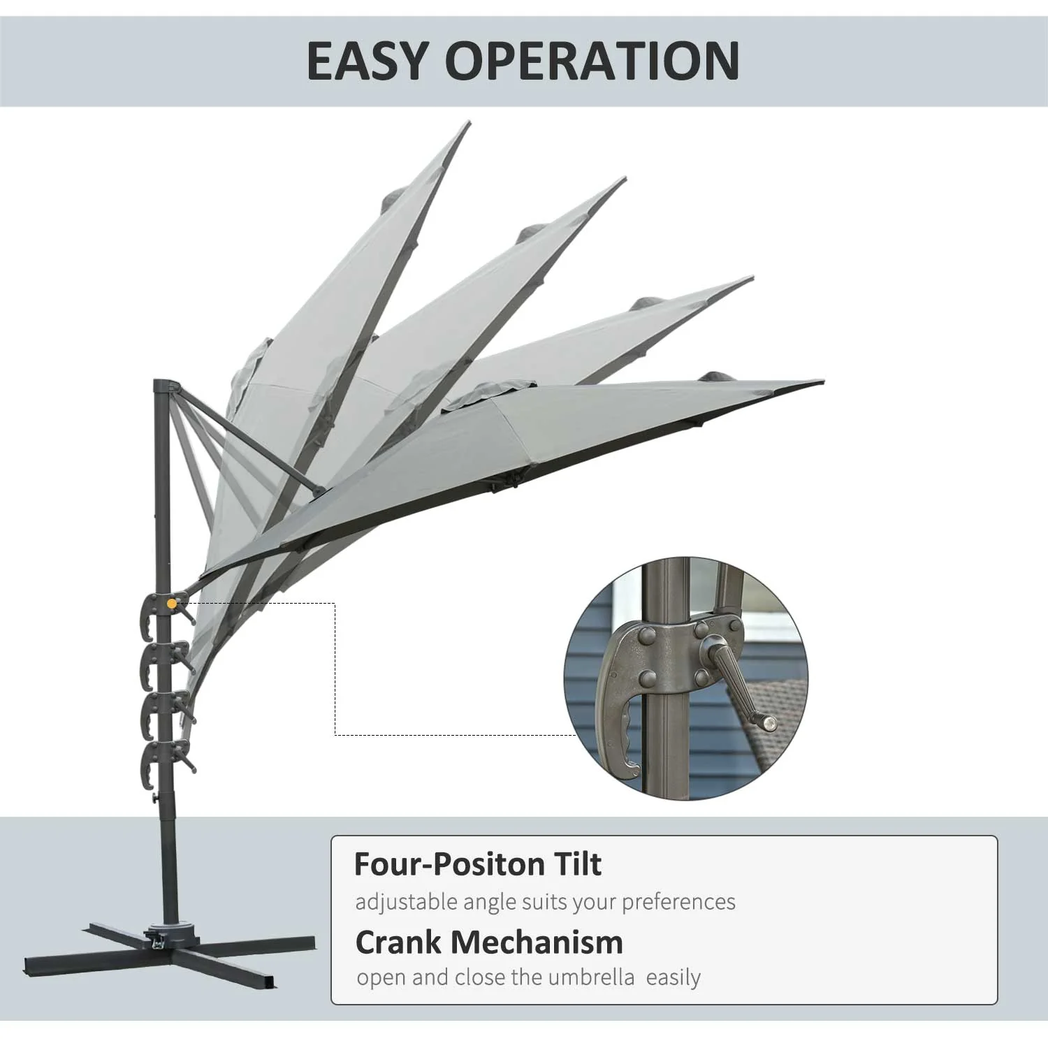3M Offset Parasol Cantilever Hanging Umbrella 360° Rotation w/ Base Dark Grey - Image 5