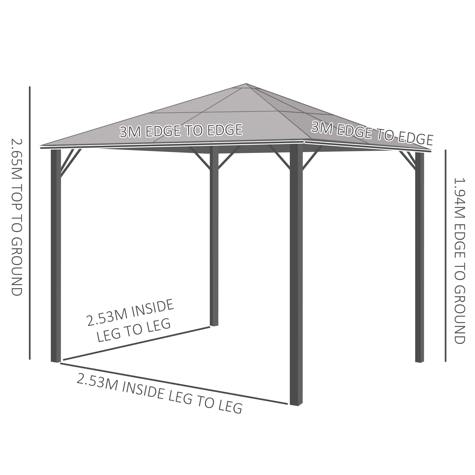 3m x 3m Hardtop Metal Frame Mesh Draped Gazebo Black - Image 3