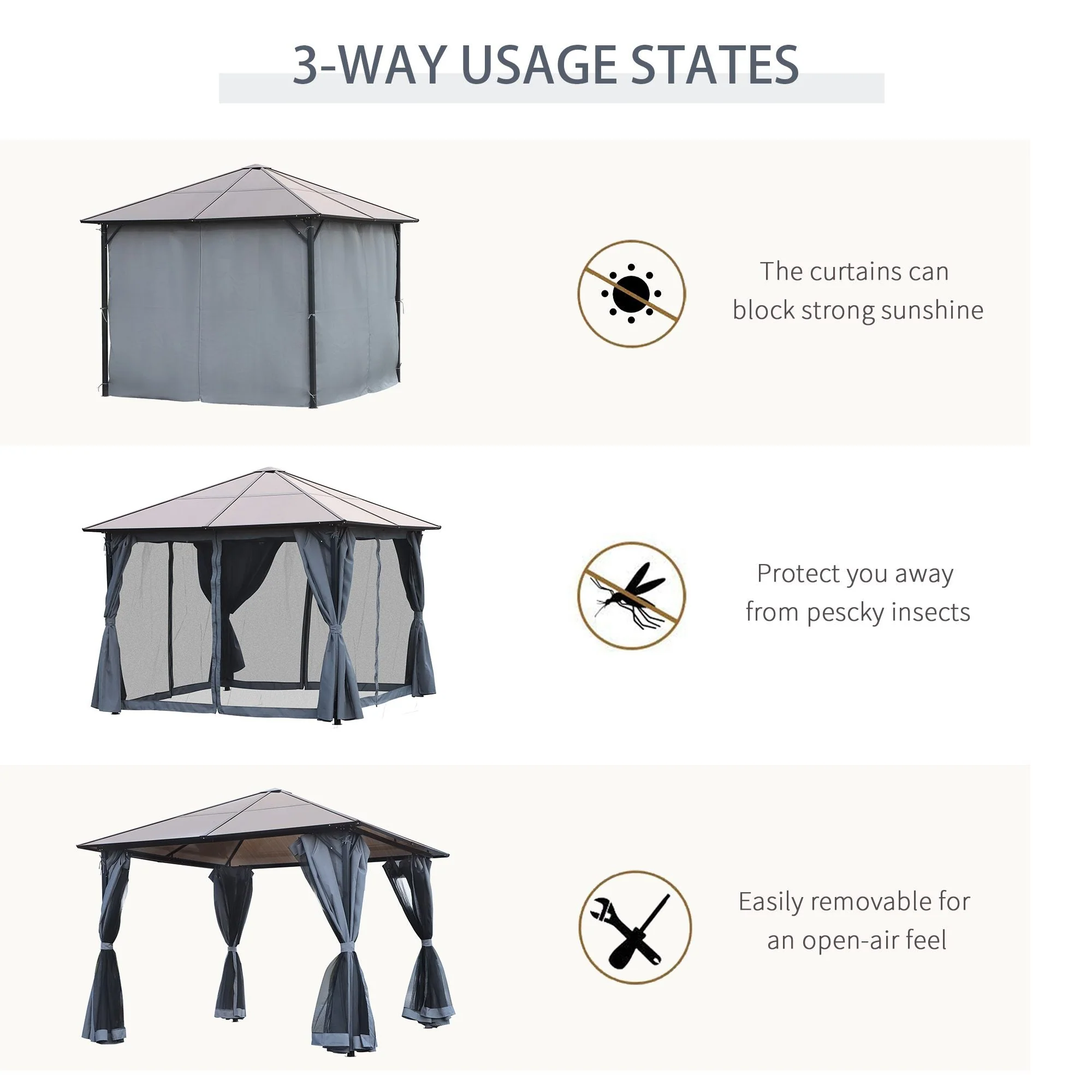 3m x 3m Hardtop Metal Frame Mesh Draped Gazebo Black - Image 6