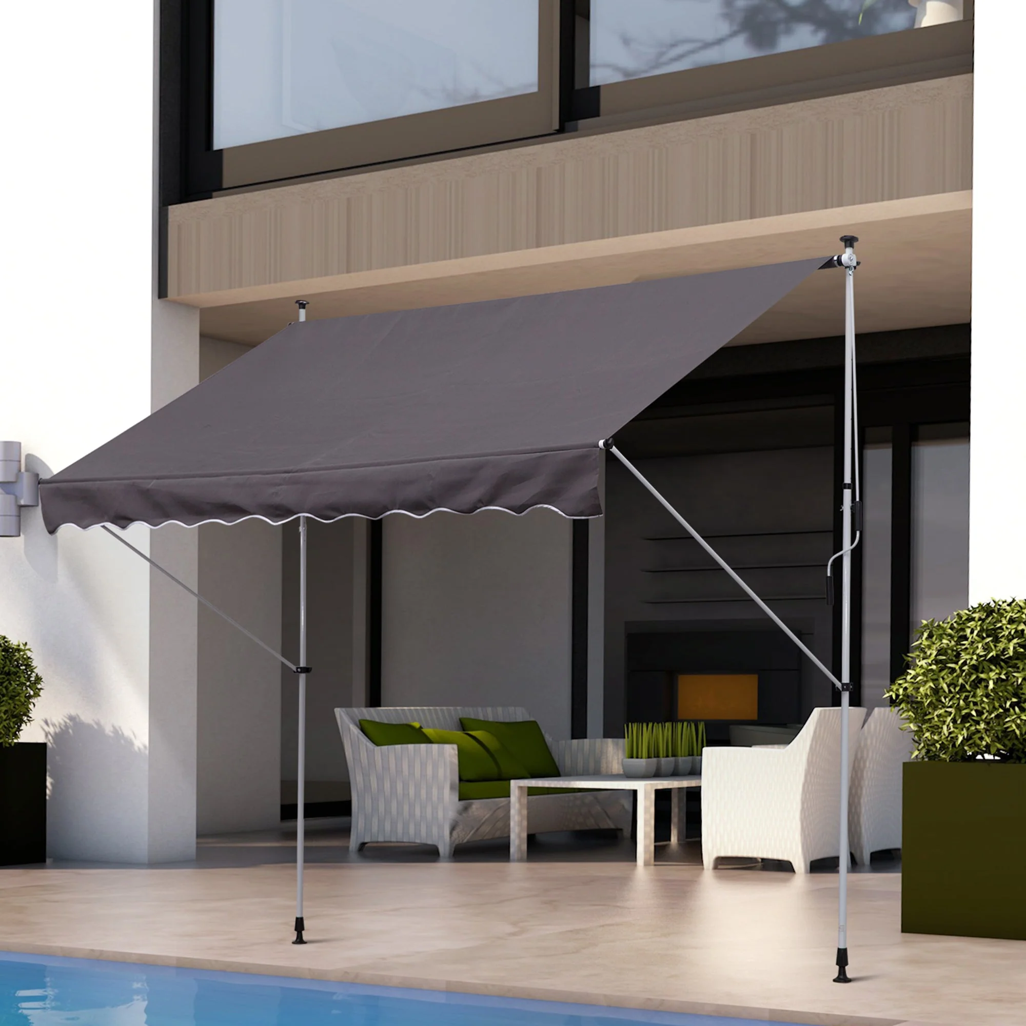 3x1.5m Adjustable Outdoor Aluminium Frame Awning Grey - Image 2