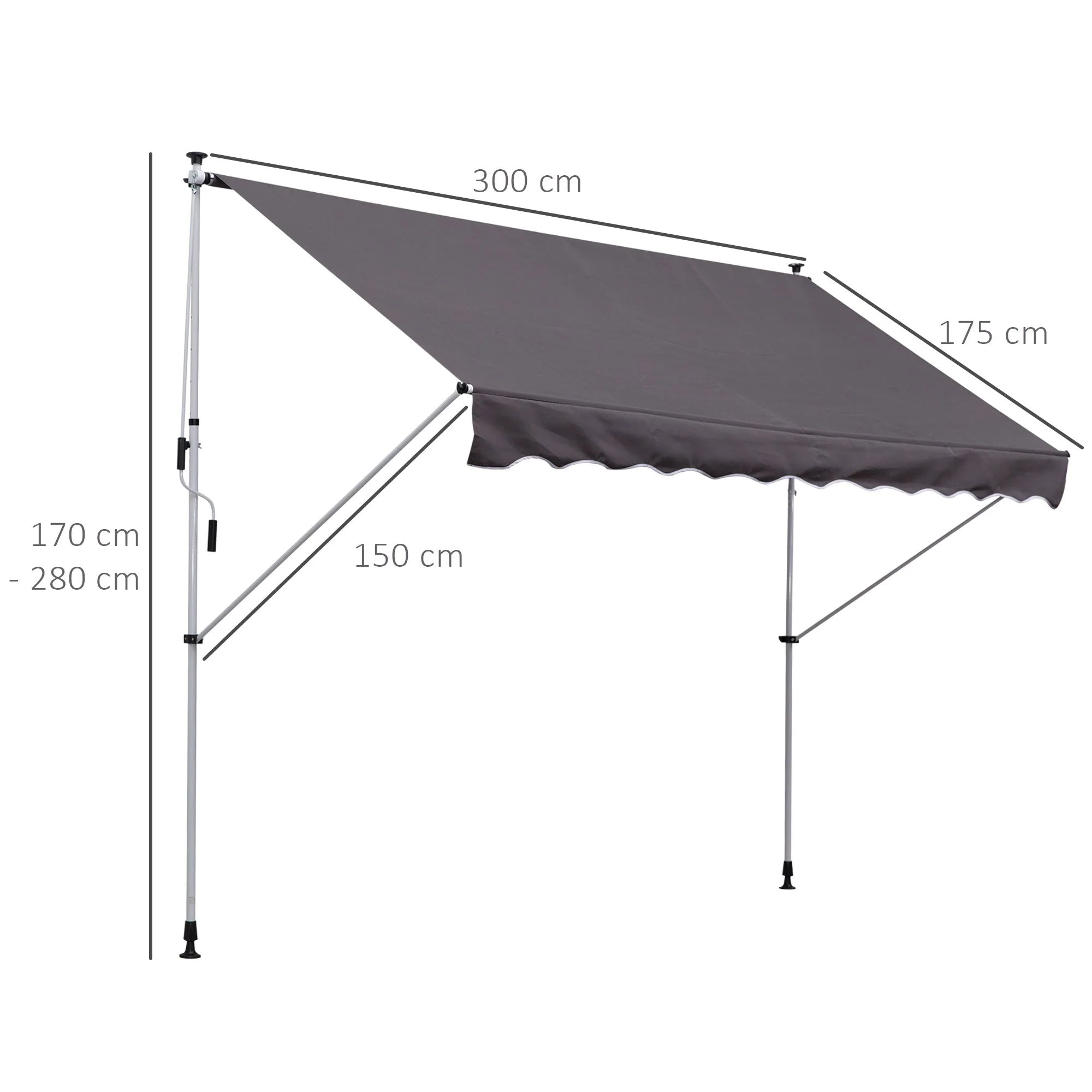3x1.5m Adjustable Outdoor Aluminium Frame Awning Grey - Image 3