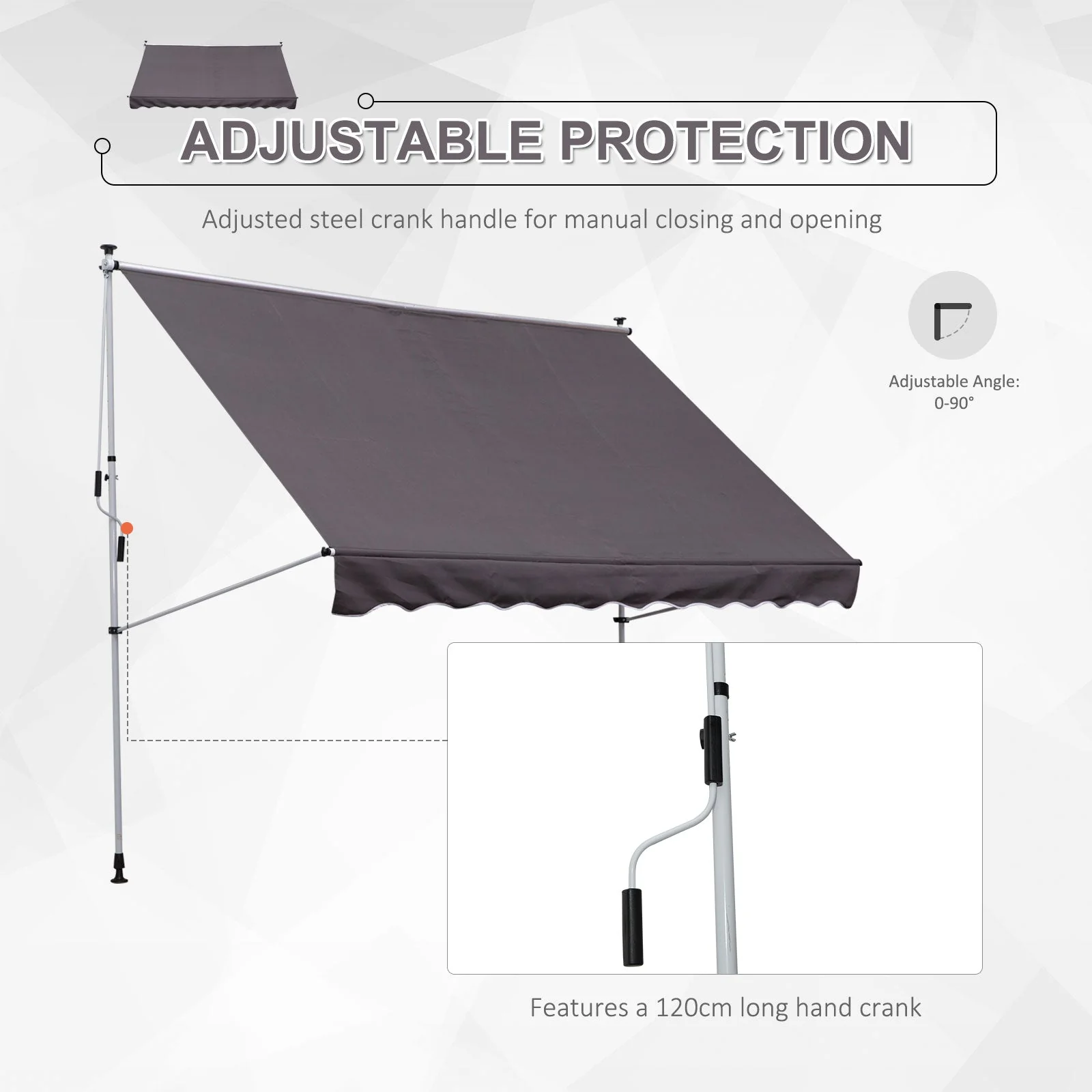 3x1.5m Adjustable Outdoor Aluminium Frame Awning Grey - Image 5