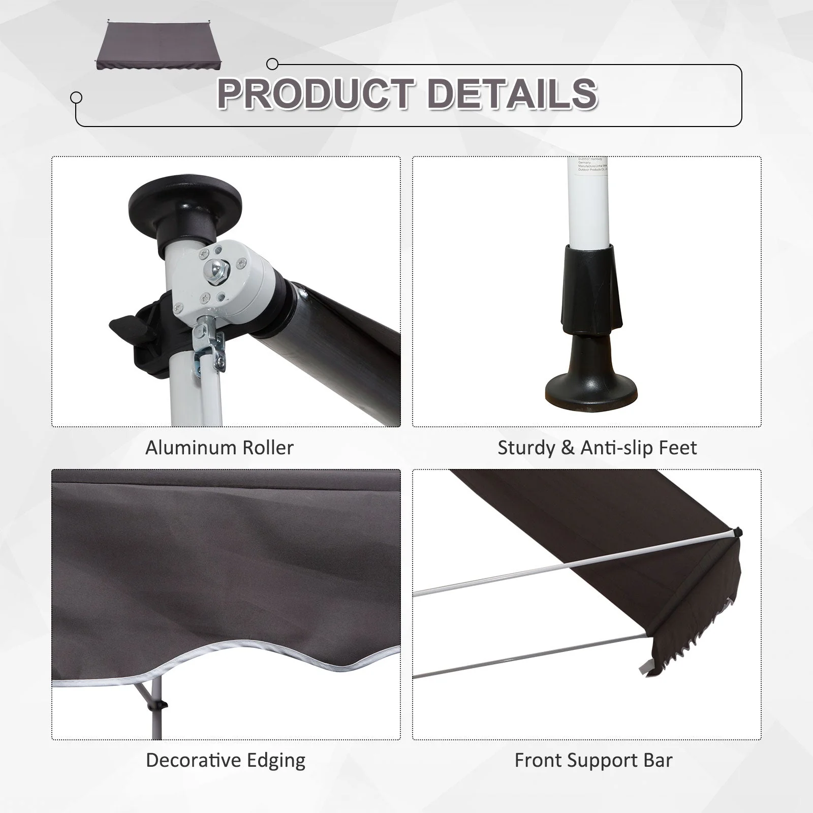3x1.5m Adjustable Outdoor Aluminium Frame Awning Grey - Image 6