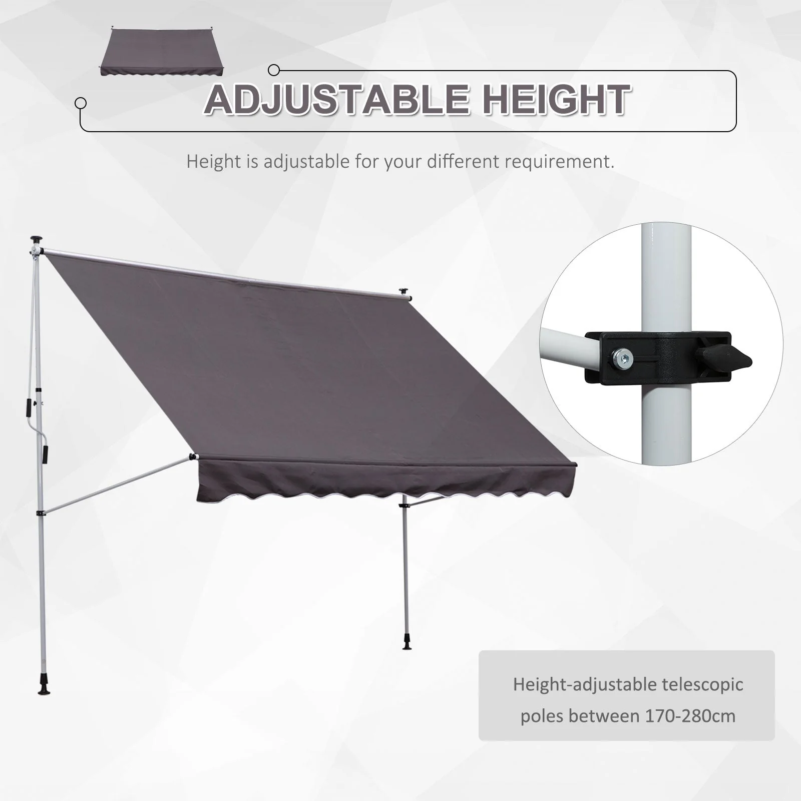 3x1.5m Adjustable Outdoor Aluminium Frame Awning Grey - Image 7