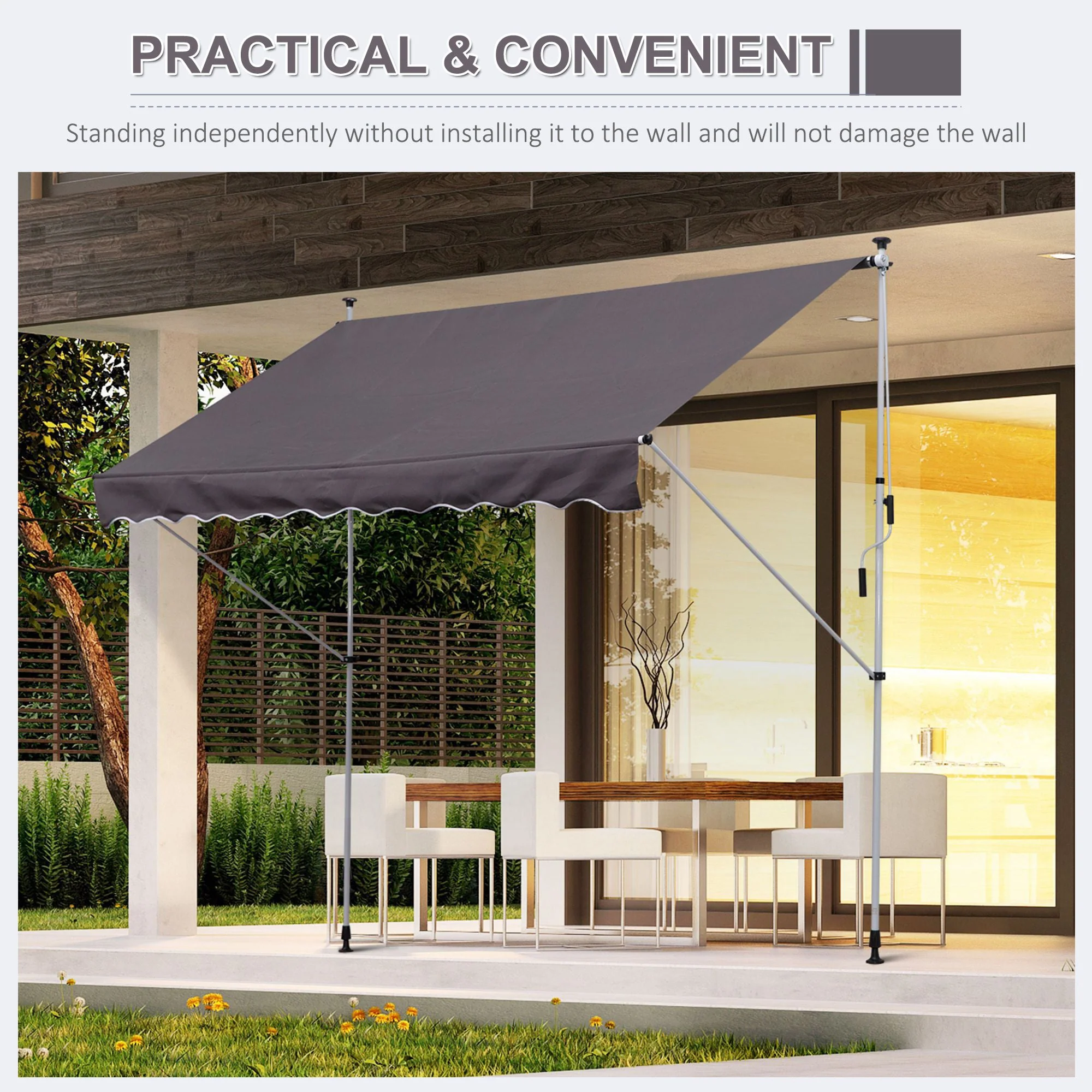 3x1.5m Adjustable Outdoor Aluminium Frame Awning Grey - Image 8
