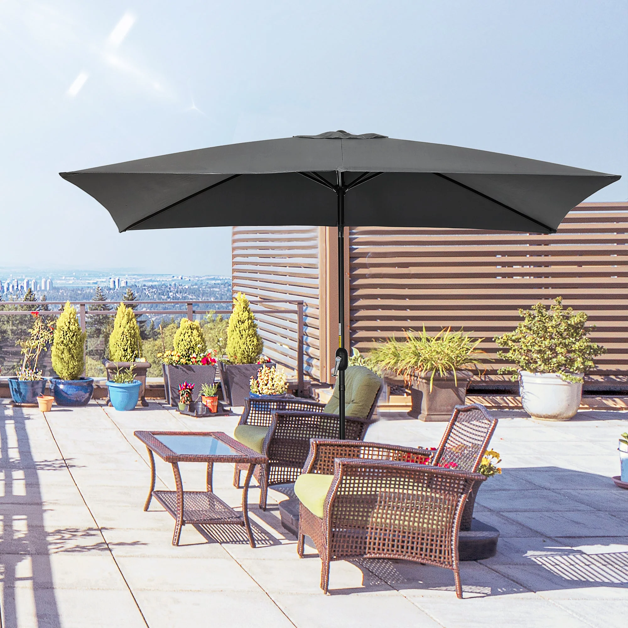 3x2m Patio Parasol Garden Umbrellas Canopy with Aluminum Tilt Crank Rectangular Sun Shade Steel - Image 2
