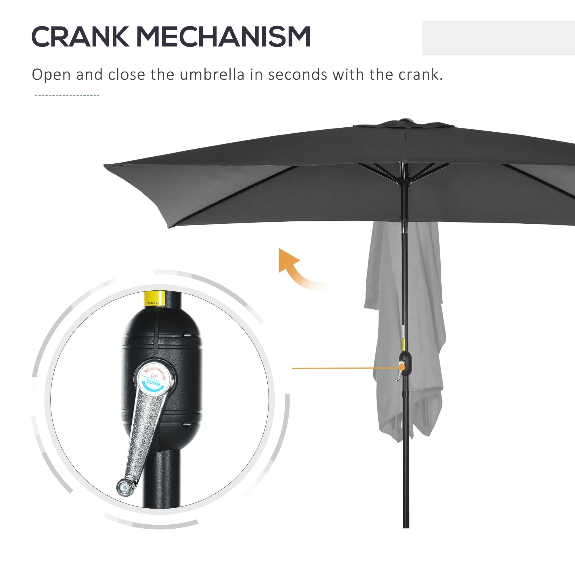 3x2m Patio Parasol Garden Umbrellas Canopy with Aluminum Tilt Crank Rectangular Sun Shade Steel - Image 5