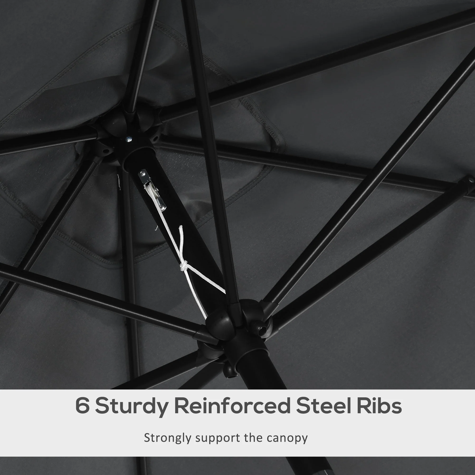 3x2m Patio Parasol Garden Umbrellas Canopy with Aluminum Tilt Crank Rectangular Sun Shade Steel - Image 7