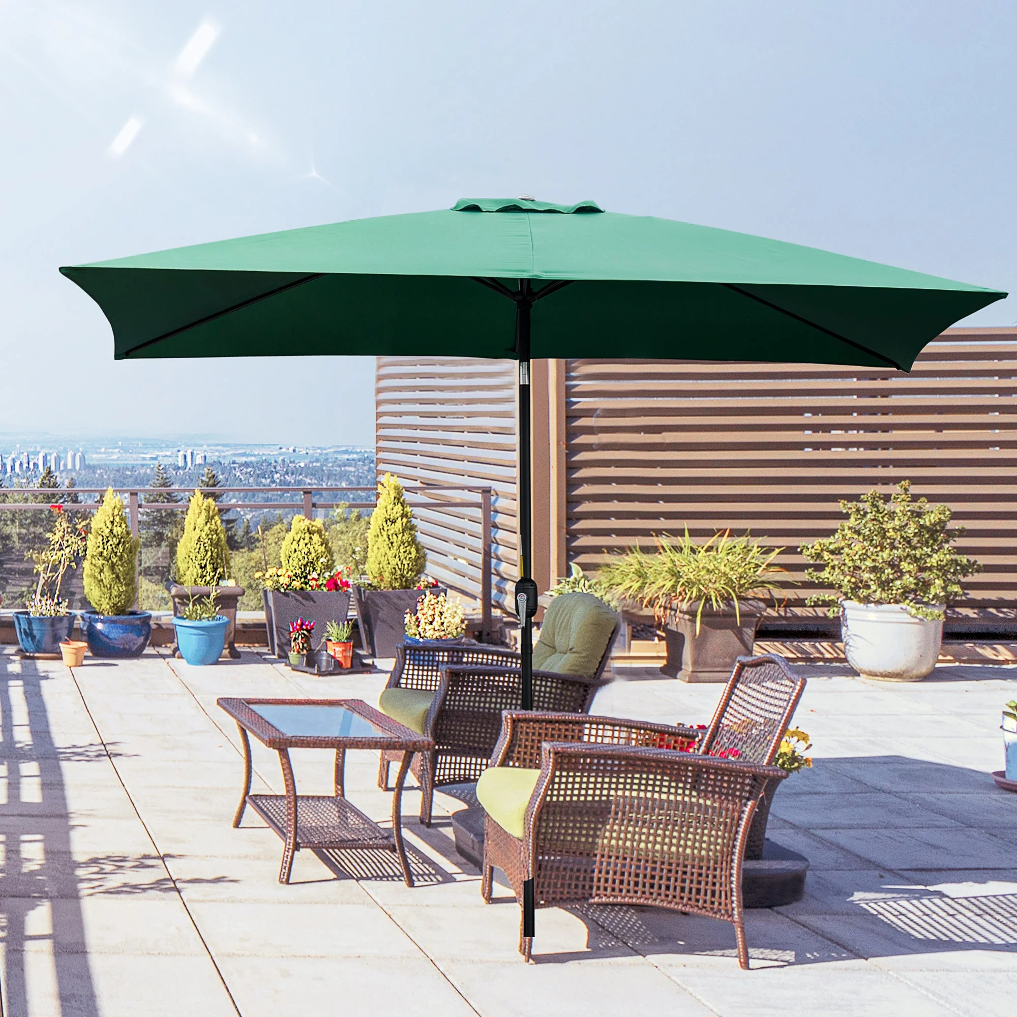 3x2m Patio Parasol Garden Umbrellas Canopy with Aluminum Tilt Crank Rectangular Sun Shade Steel - Image 2