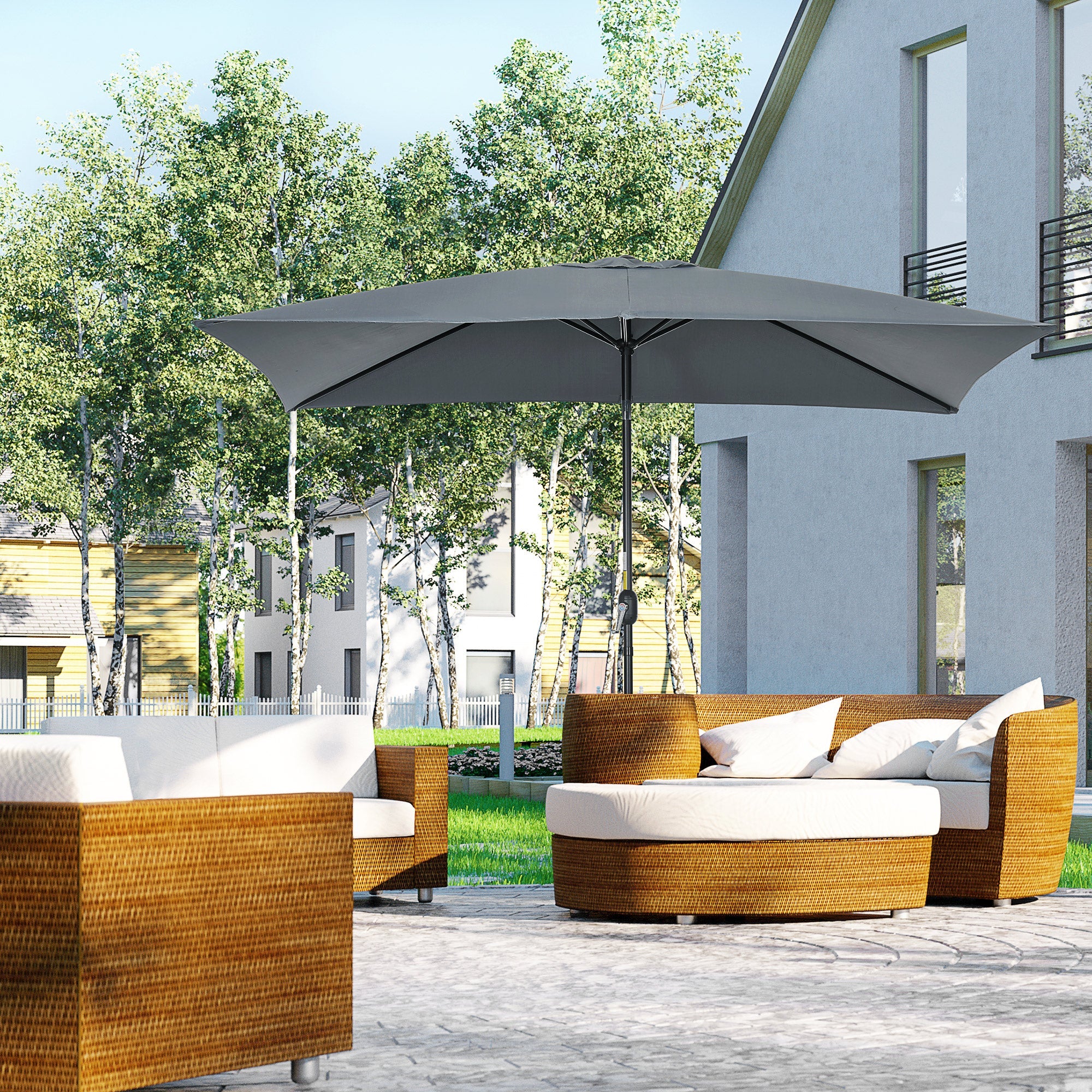 3x2m Patio Parasol Garden Umbrellas Canopy with Aluminum Tilt Crank Rectangular Sun Shade Steel - Image 2