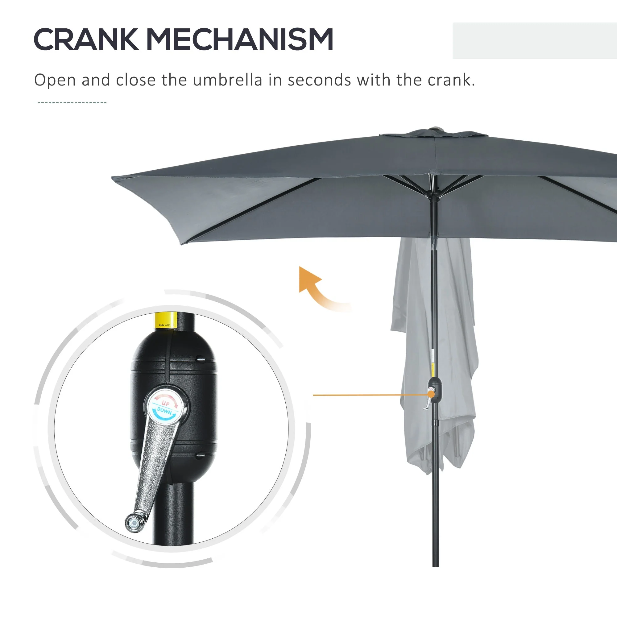 3x2m Patio Parasol Garden Umbrellas Canopy with Aluminum Tilt Crank Rectangular Sun Shade Steel - Image 5