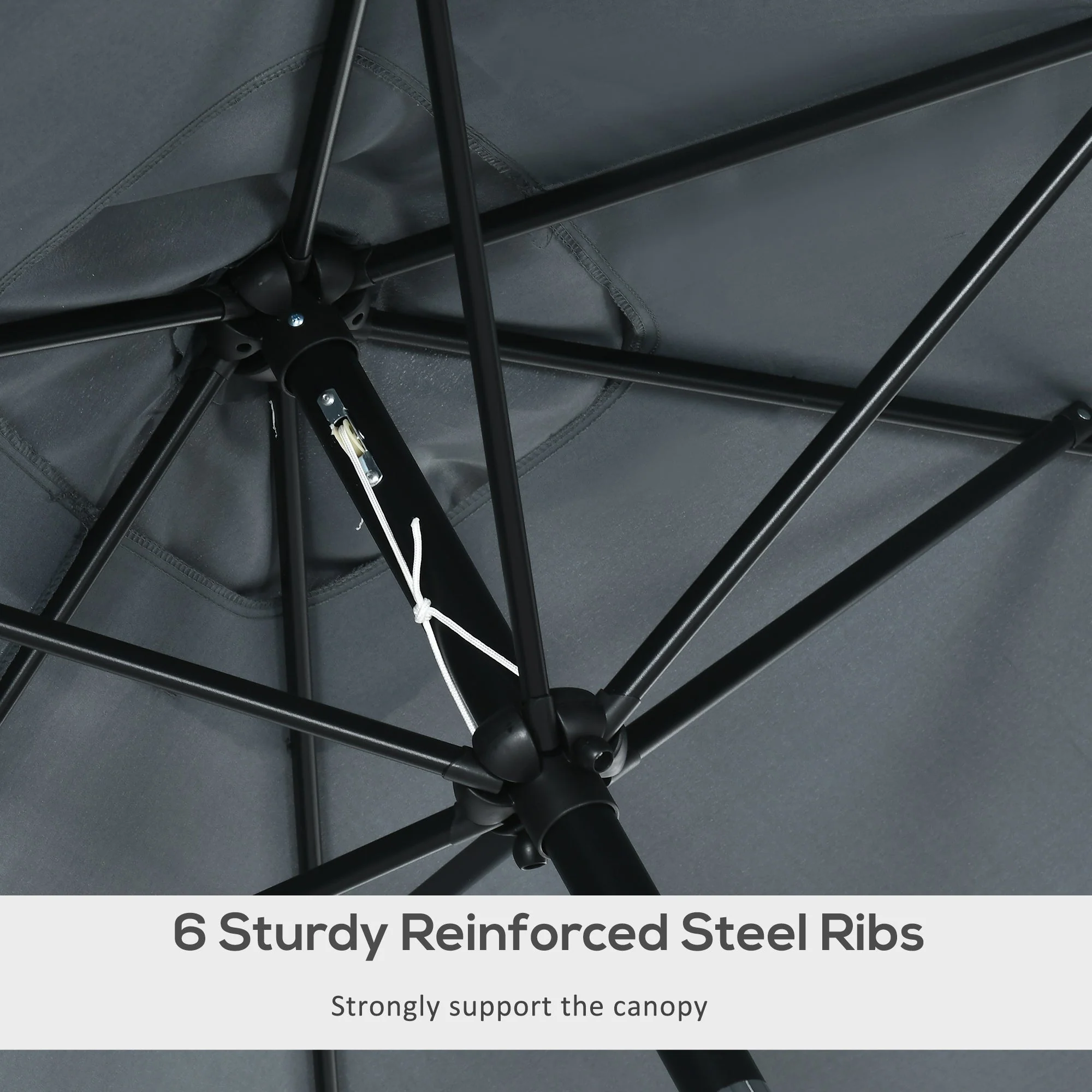 3x2m Patio Parasol Garden Umbrellas Canopy with Aluminum Tilt Crank Rectangular Sun Shade Steel - Image 7