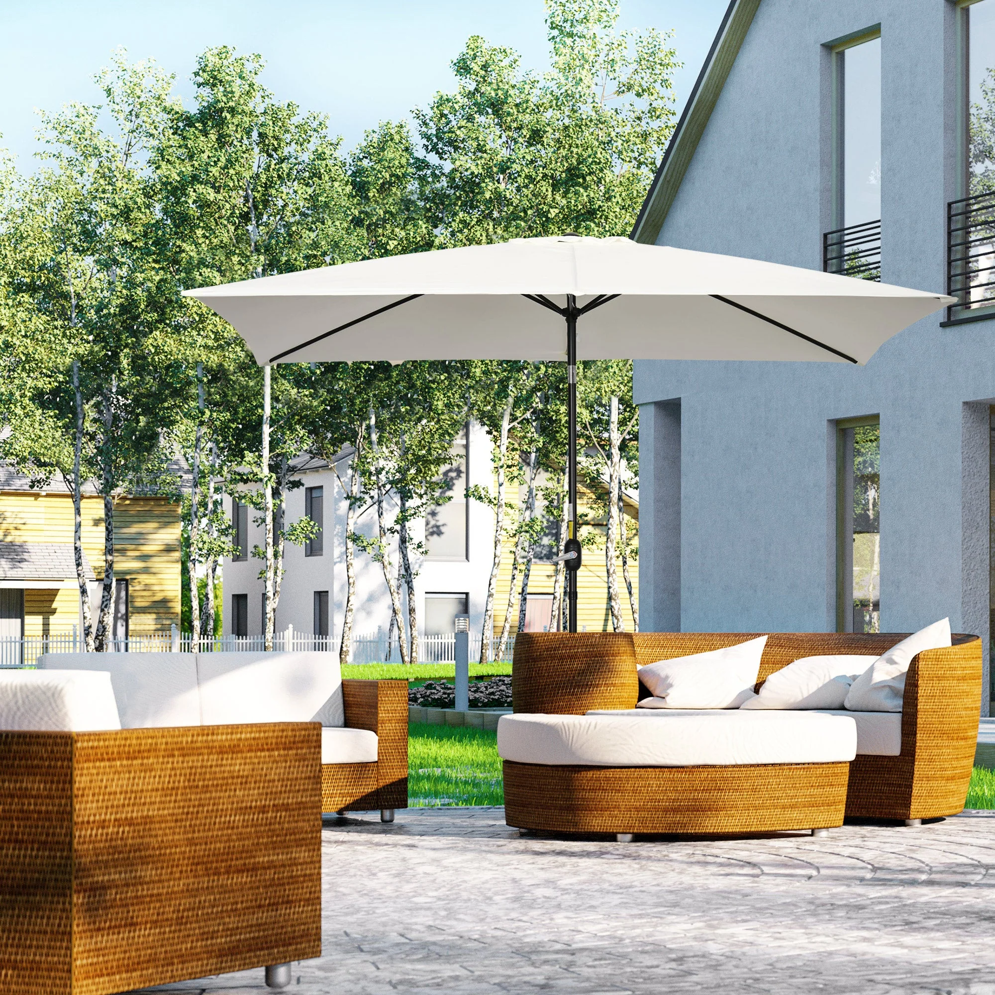 3x2m Patio Parasol Garden Umbrellas Canopy with Aluminum Tilt Crank Rectangular Sun Shade Steel - Image 2