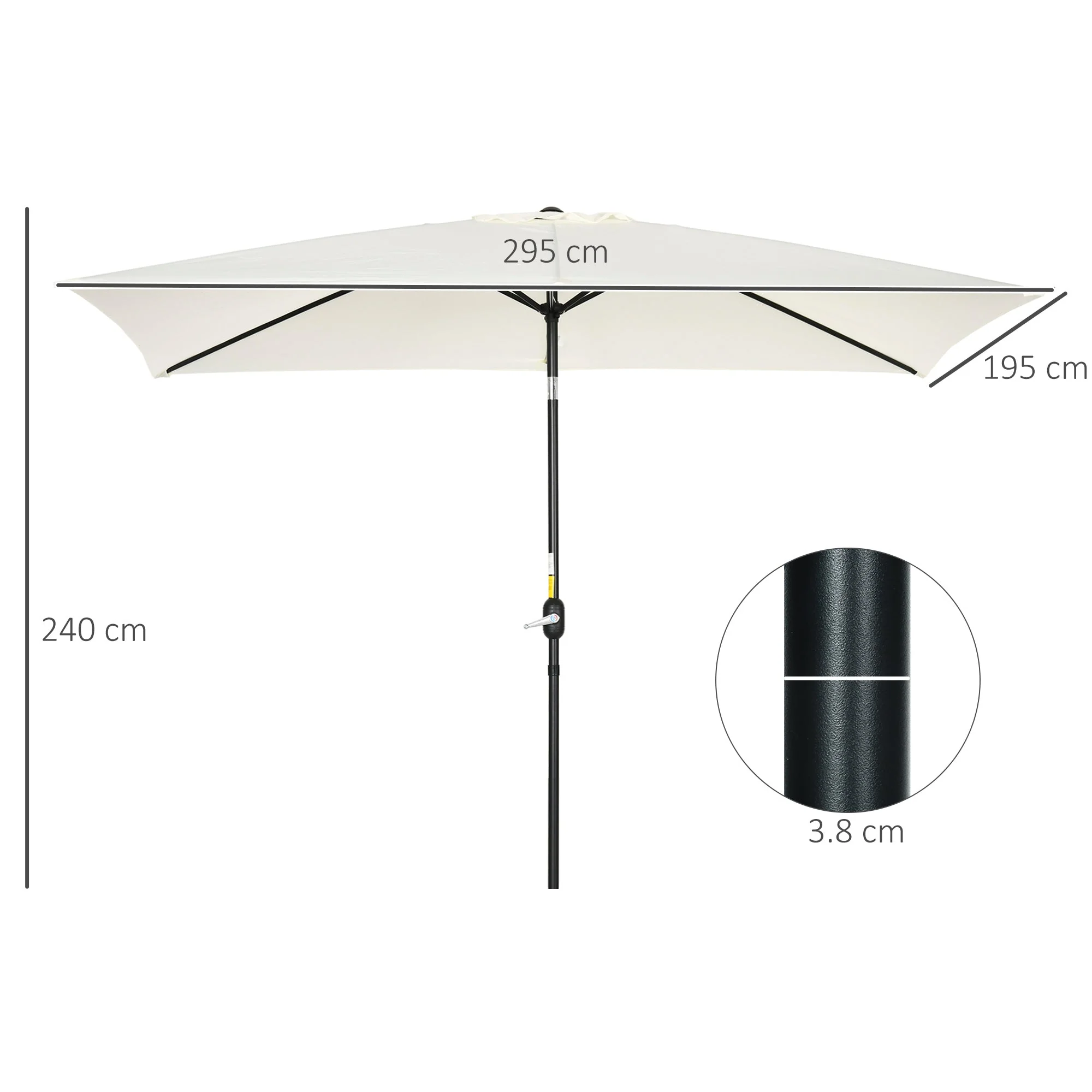 3x2m Patio Parasol Garden Umbrellas Canopy with Aluminum Tilt Crank Rectangular Sun Shade Steel - Image 3