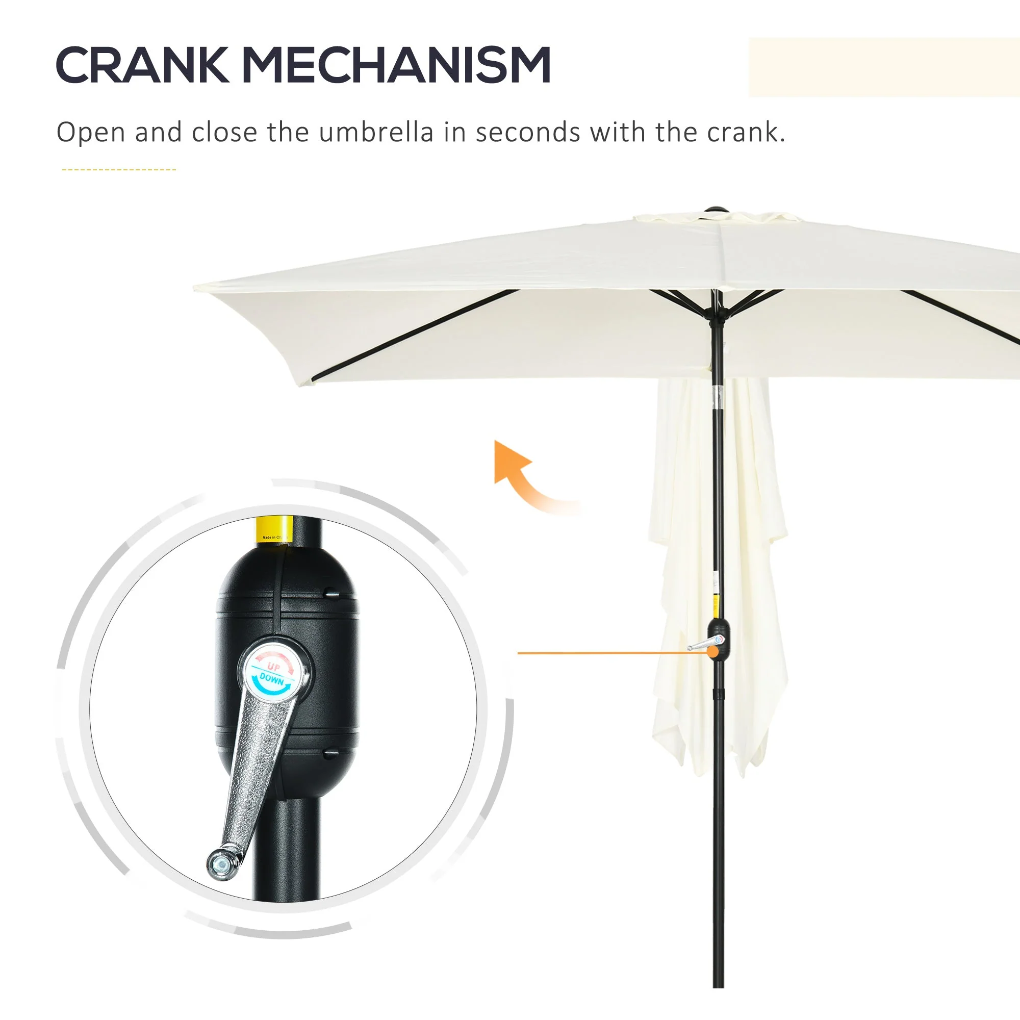3x2m Patio Parasol Garden Umbrellas Canopy with Aluminum Tilt Crank Rectangular Sun Shade Steel - Image 5