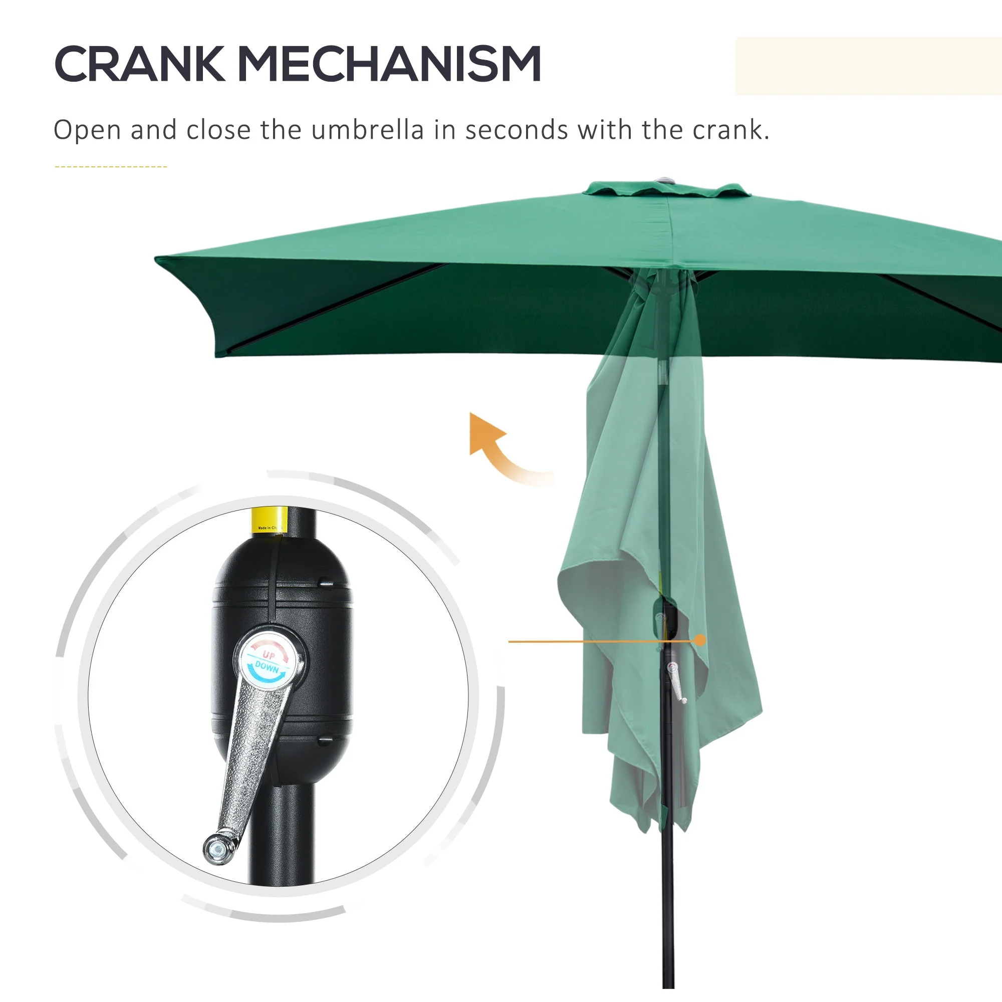 3x2m Patio Parasol Garden Umbrellas Canopy with Aluminum Tilt Crank Rectangular Sun Shade Steel - Image 5