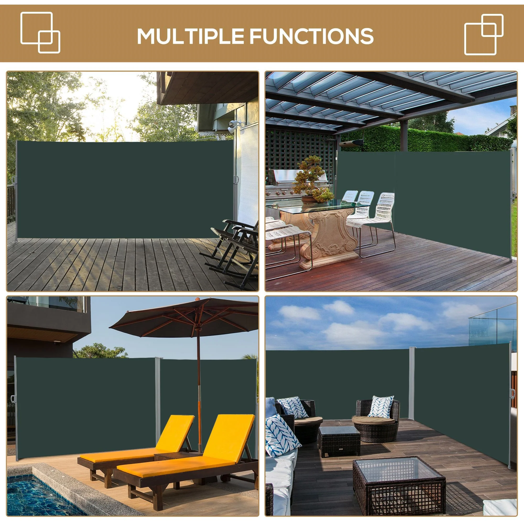3x2m Retractable Sun Side Awning Screen Fence Patio Garden Wall Balcony Screening Panel Outdoor Blind Privacy Divider - Image 6