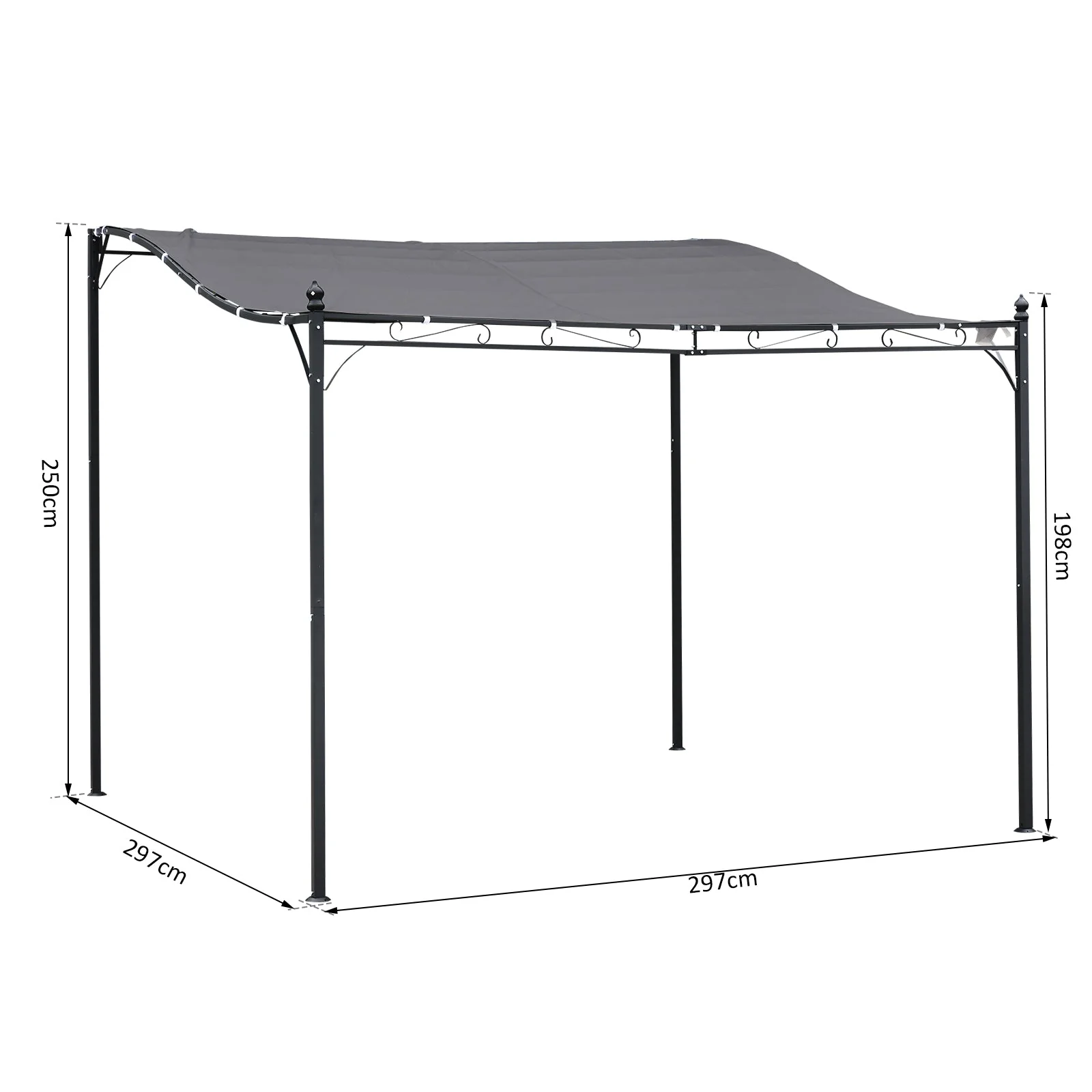 3x3m Freestanding Metal Wall Awning Canopy Grey - Image 3