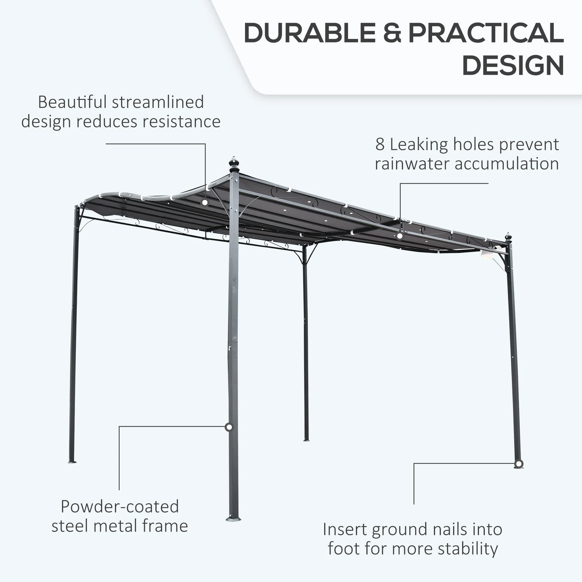 3x3m Freestanding Metal Wall Awning Canopy Grey - Image 4