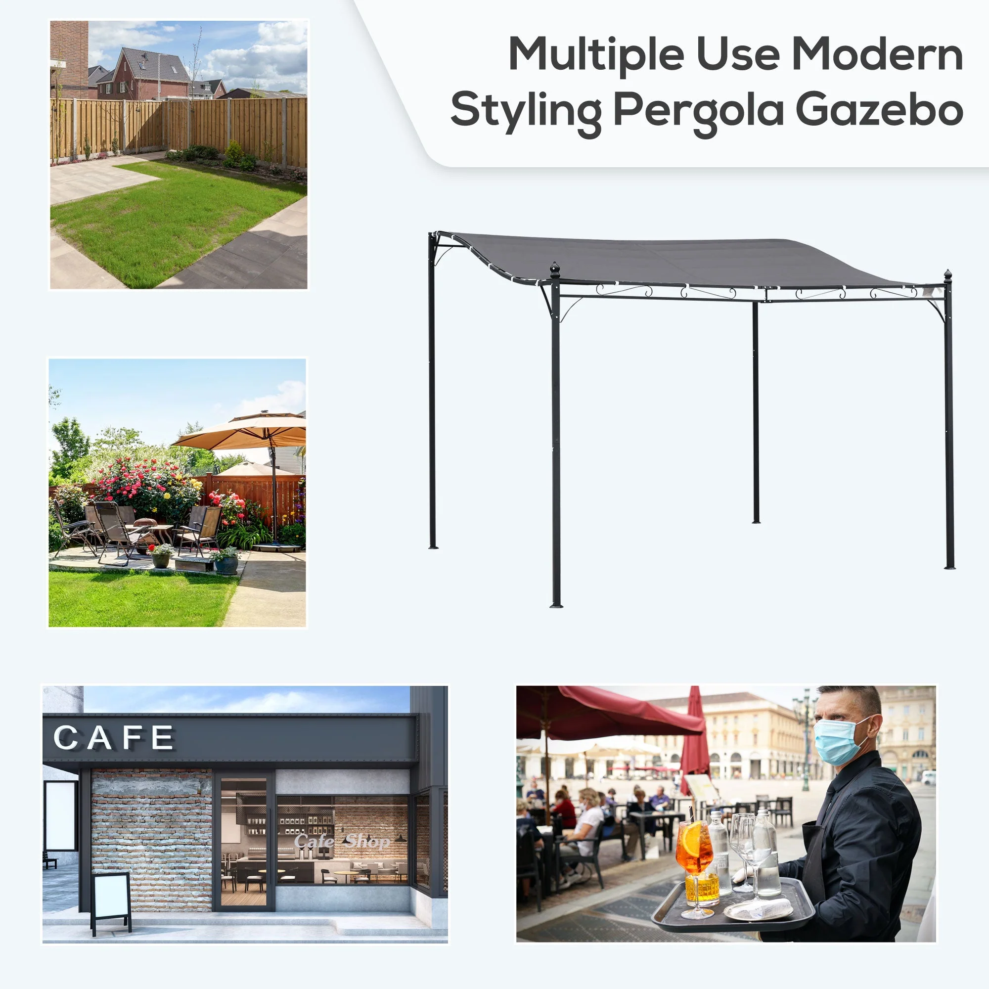 3x3m Freestanding Metal Wall Awning Canopy Grey - Image 6