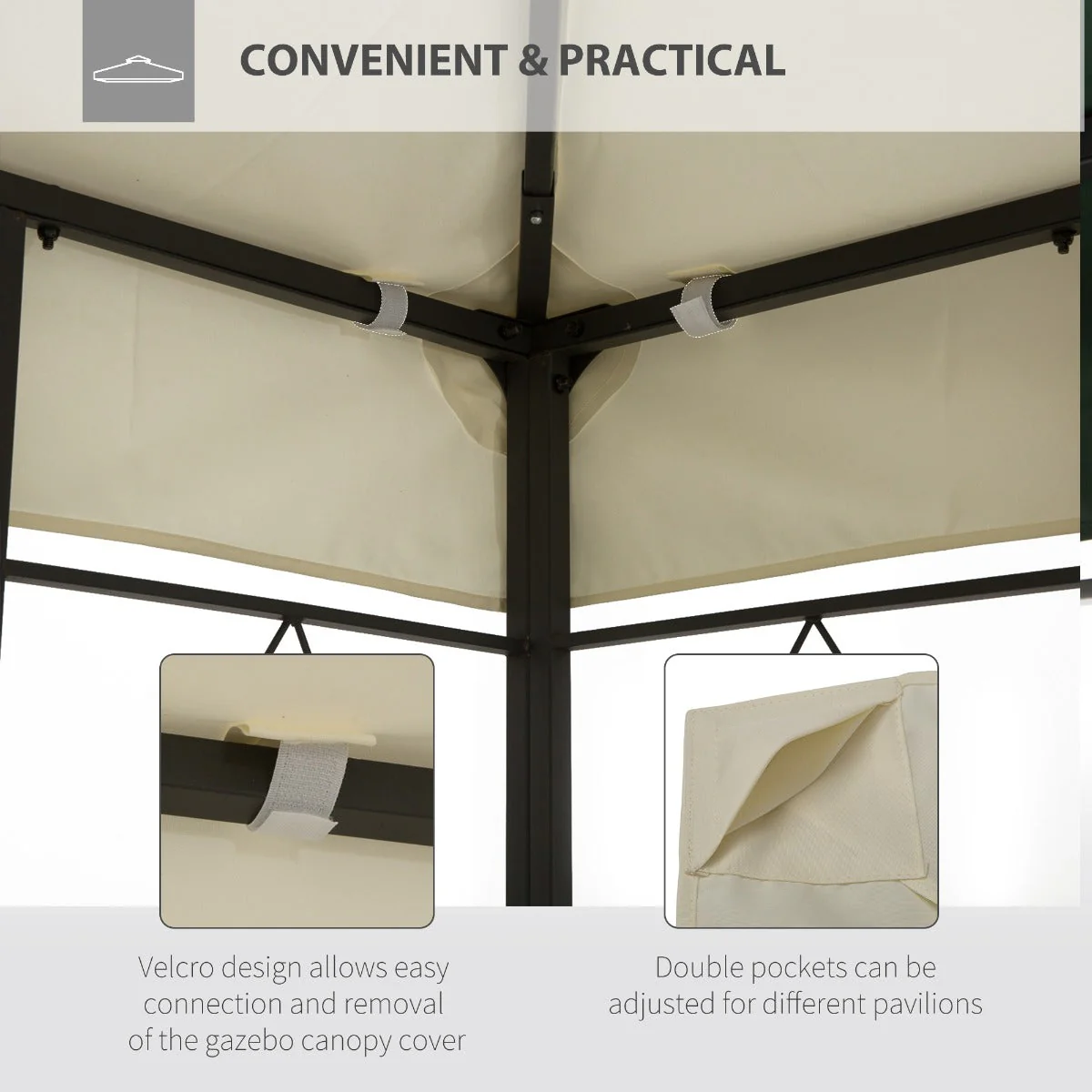 3x4m Gazebo Replacement Roof Canopy 2 Tier Top UV Cover Garden Patio Outdoor Sun Awning Shelters Cream TOP COVER ONLY - Image 6