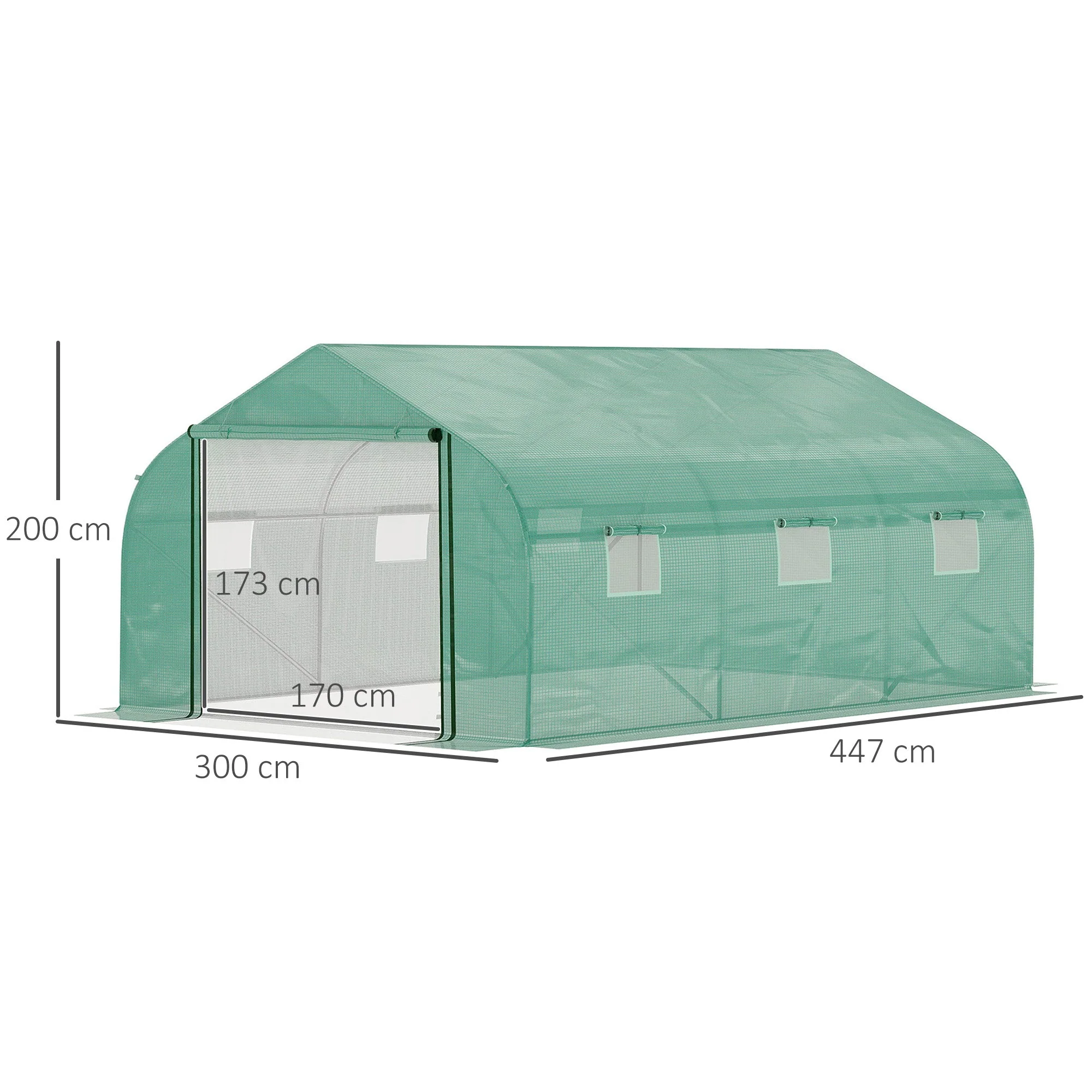 4.47 x 3 x 2m Walk-in Tunnel Greenhouse w/ Roll Up Door and 6 Windows - Image 3