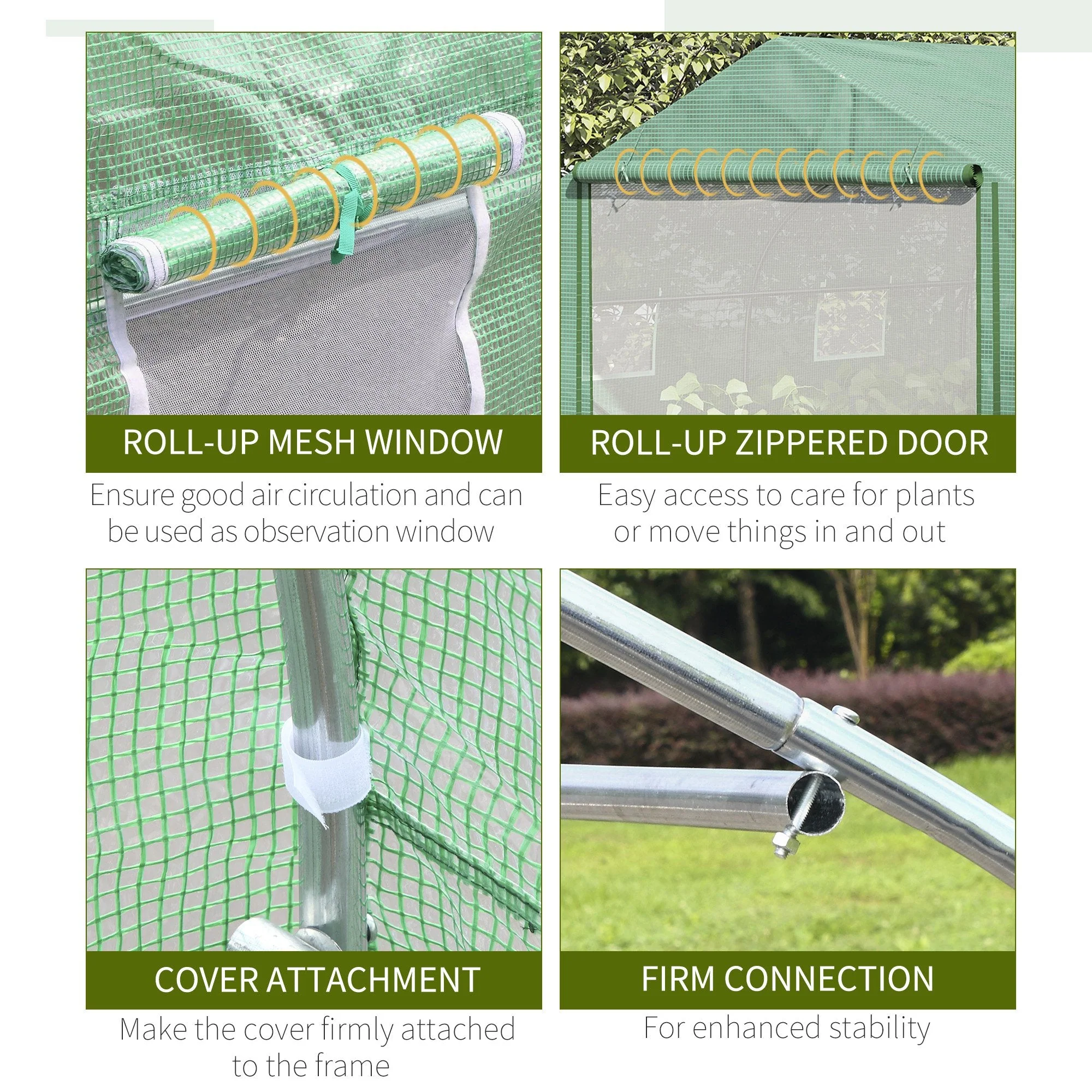 4.47 x 3 x 2m Walk-in Tunnel Greenhouse w/ Roll Up Door and 6 Windows - Image 6