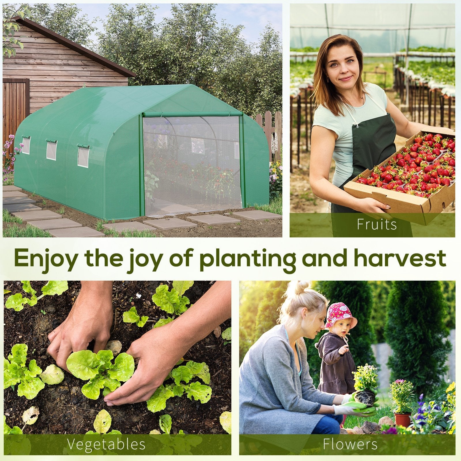 4.47 x 3 x 2m Walk-in Tunnel Greenhouse w/ Roll Up Door and 6 Windows - Image 7