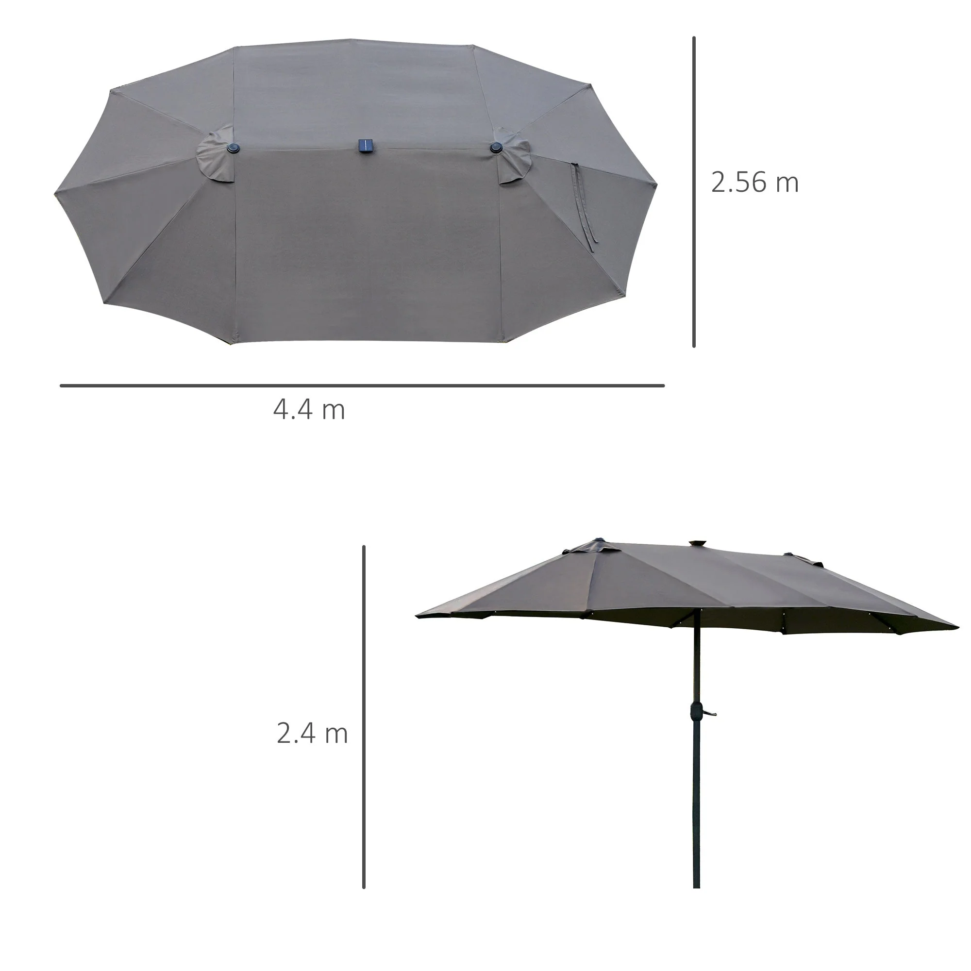 4.4m Double-Sided Sun Umbrella Patio Parasol LED Solar Lights Dark Grey - Image 3