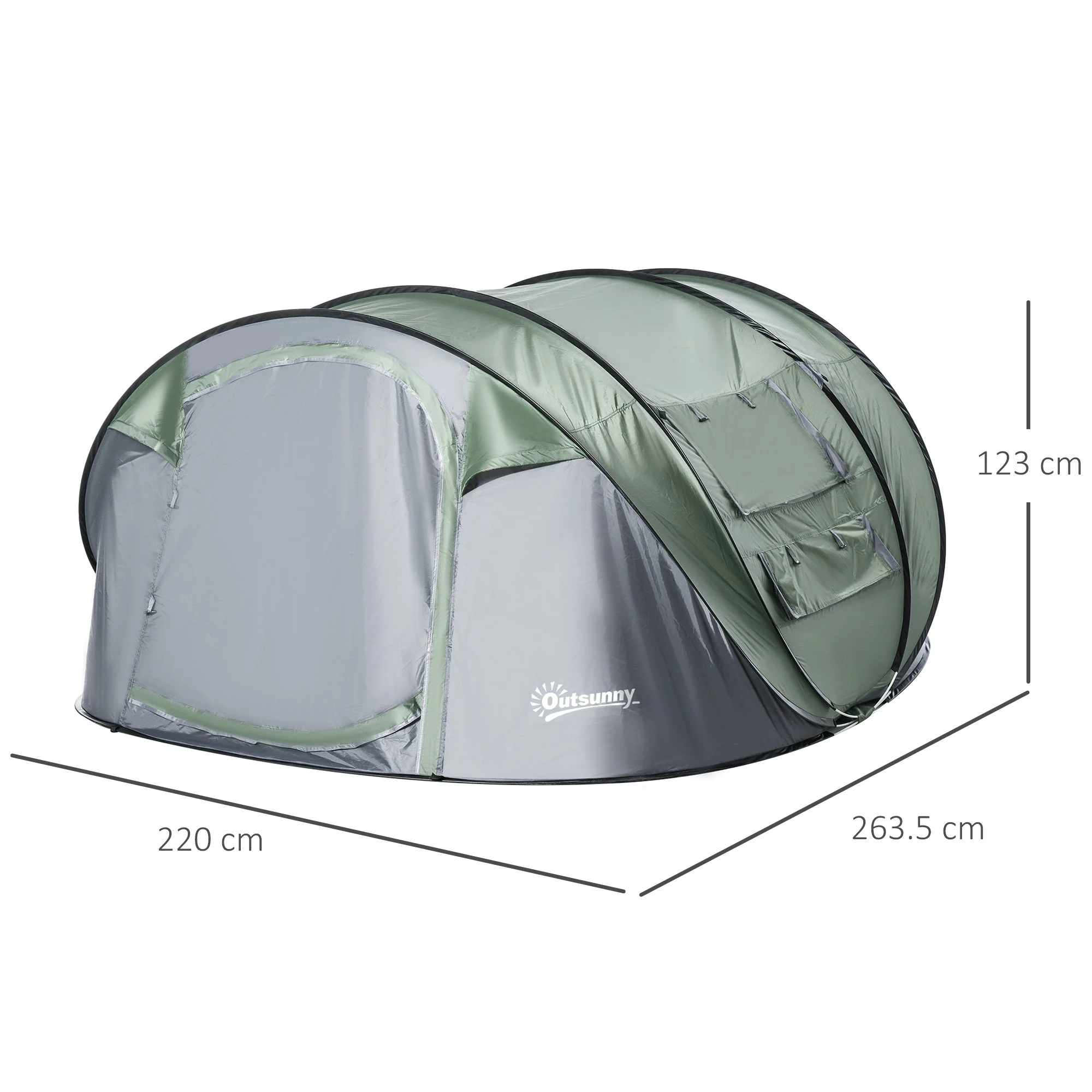 4-5 Person Pop-up Camping Tent Waterproof Family Tent w/ 2 Mesh Windows & PVC Windows Portable Carry Bag for Outdoor Trip Dark Green - Image 3