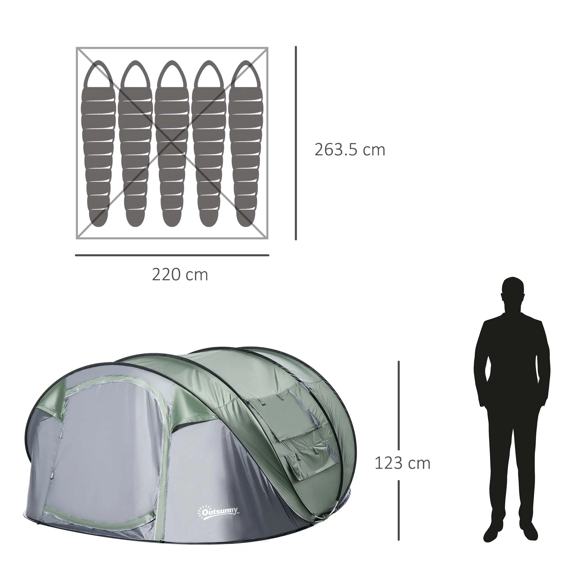 4-5 Person Pop-up Camping Tent Waterproof Family Tent w/ 2 Mesh Windows & PVC Windows Portable Carry Bag for Outdoor Trip Dark Green - Image 5