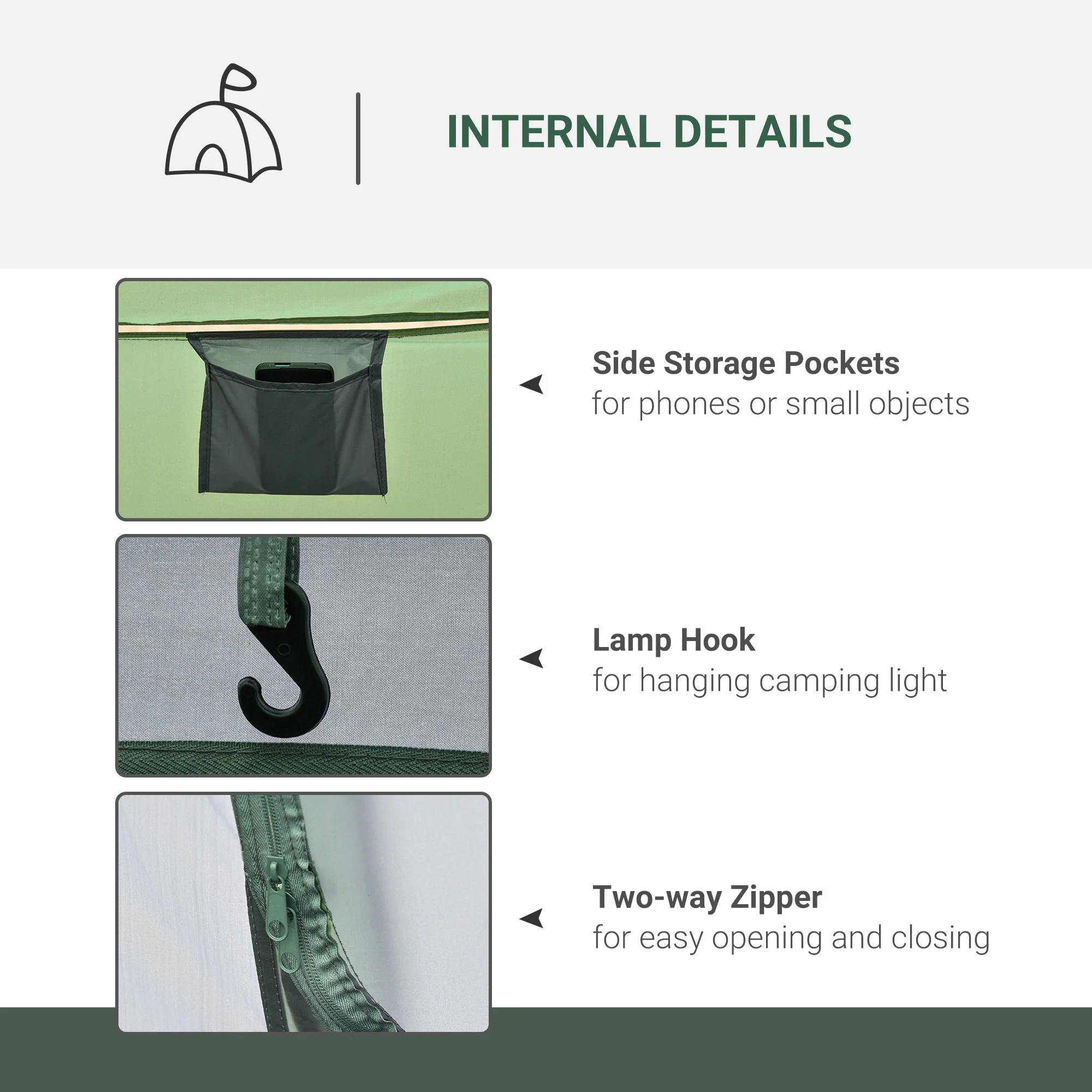 4-5 Person Pop-up Camping Tent Waterproof Family Tent w/ 2 Mesh Windows & PVC Windows Portable Carry Bag for Outdoor Trip Dark Green - Image 6
