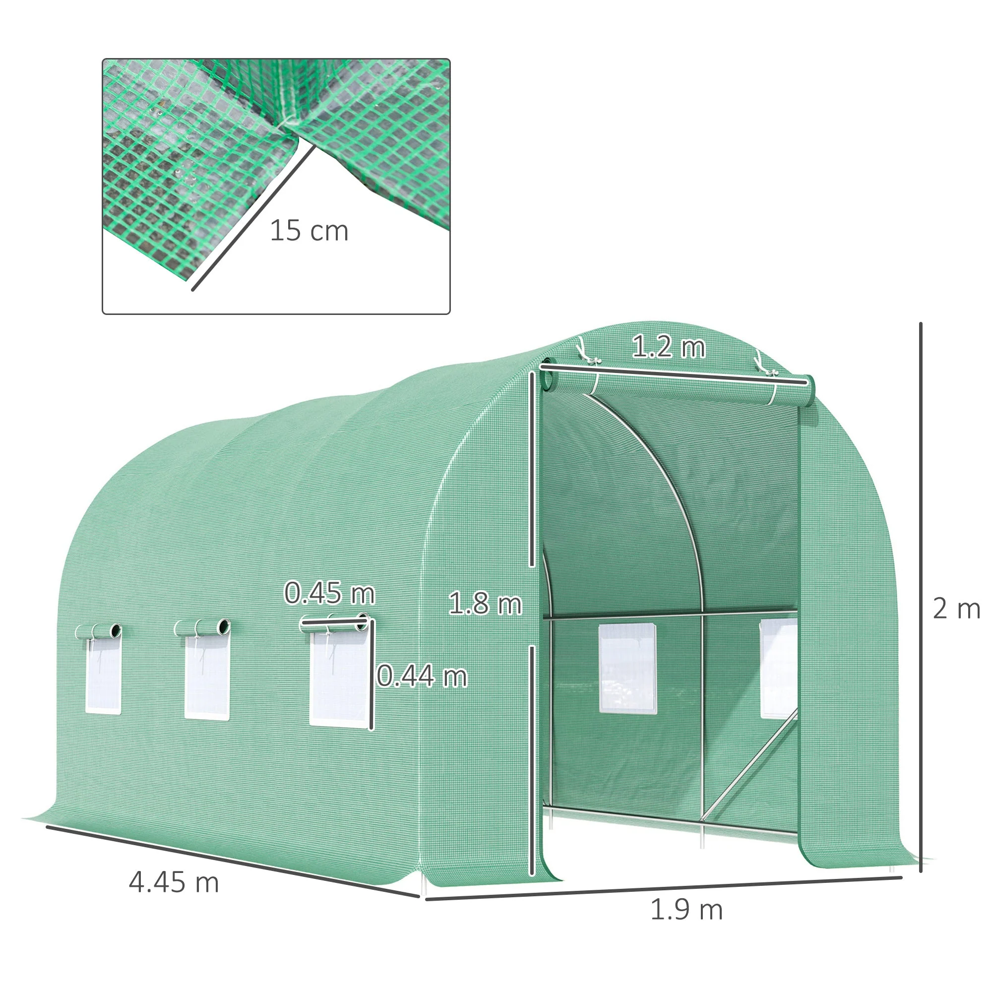4.5m x 2m x 2m Walk-in Tunnel Greenhouse Garden Plant Growing House with Door and Ventilation Window - Image 3