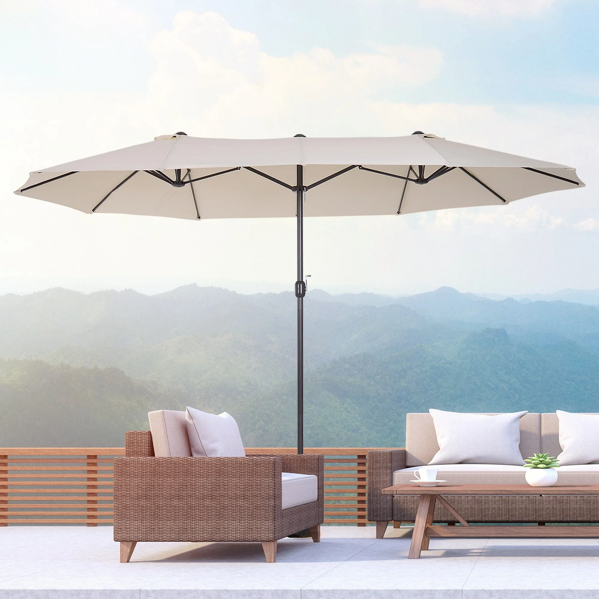 4.6m Double-Sided Patio Parasol Sun Umbrella-Beige - Image 2