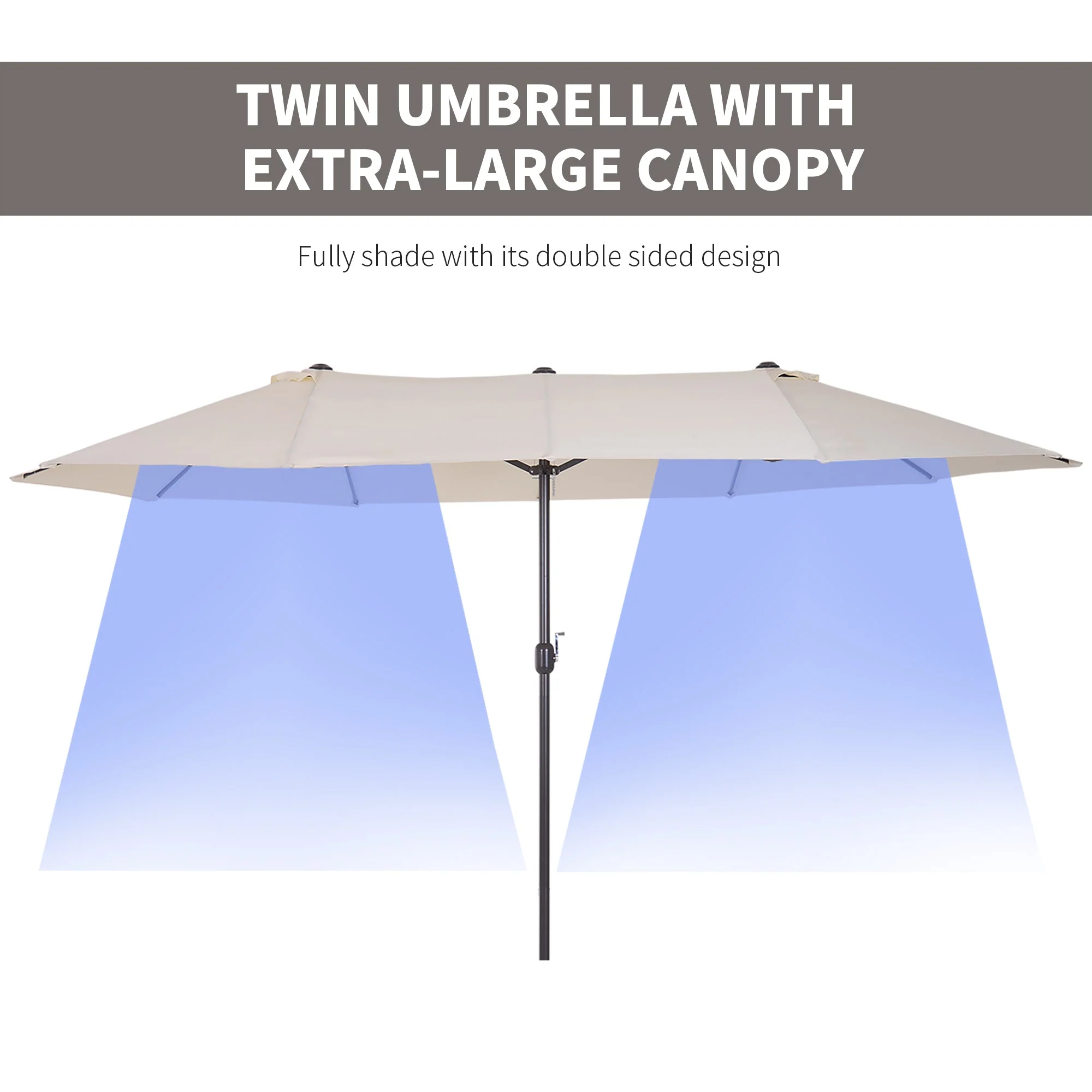 4.6m Double-Sided Patio Parasol Sun Umbrella-Beige - Image 4