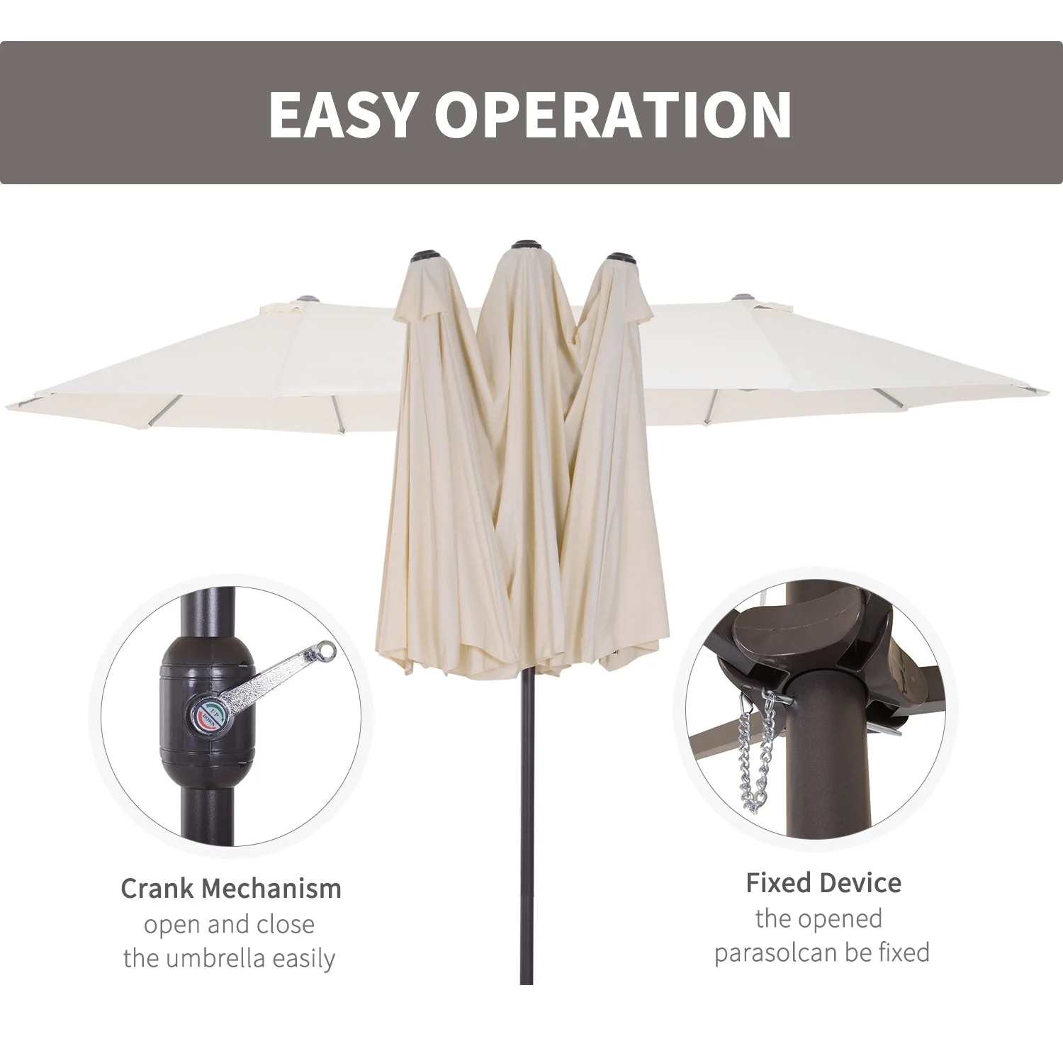 4.6m Double-Sided Patio Parasol Sun Umbrella-Beige - Image 5